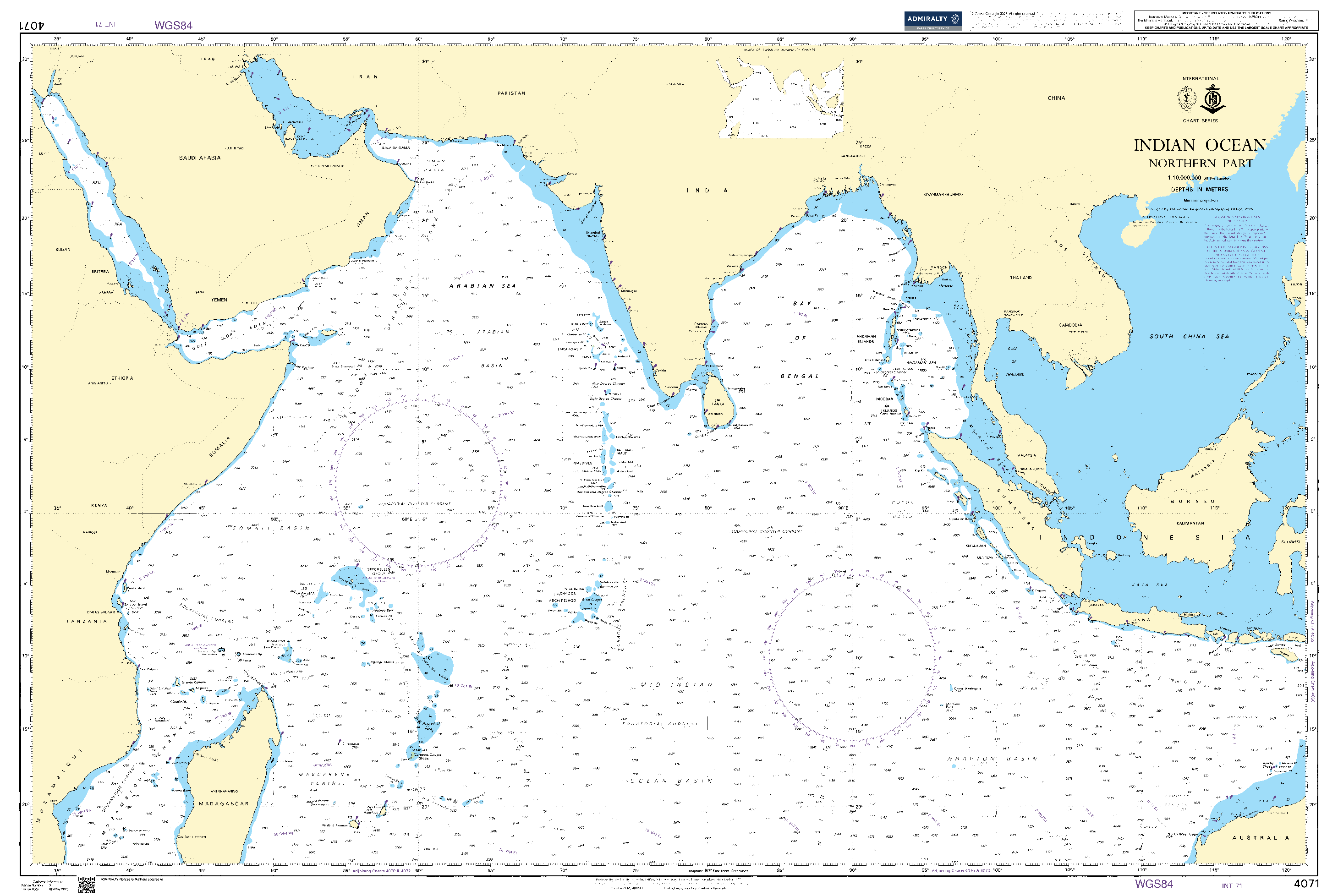 British Admiralty Nautical Chart 4071: Indian Ocean Northern Part