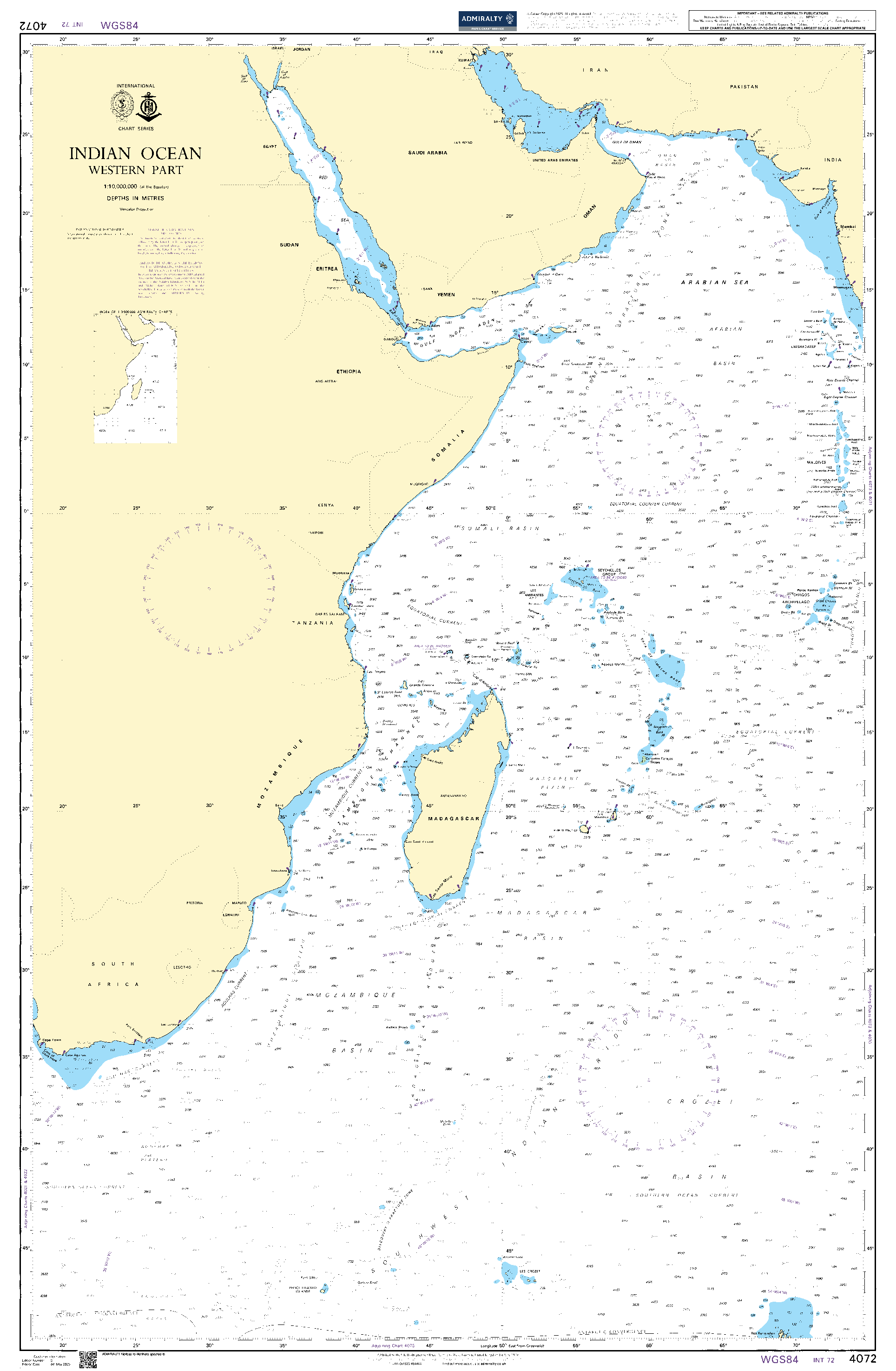 British Admiralty Nautical Chart 4072: Indian Ocean Western Part