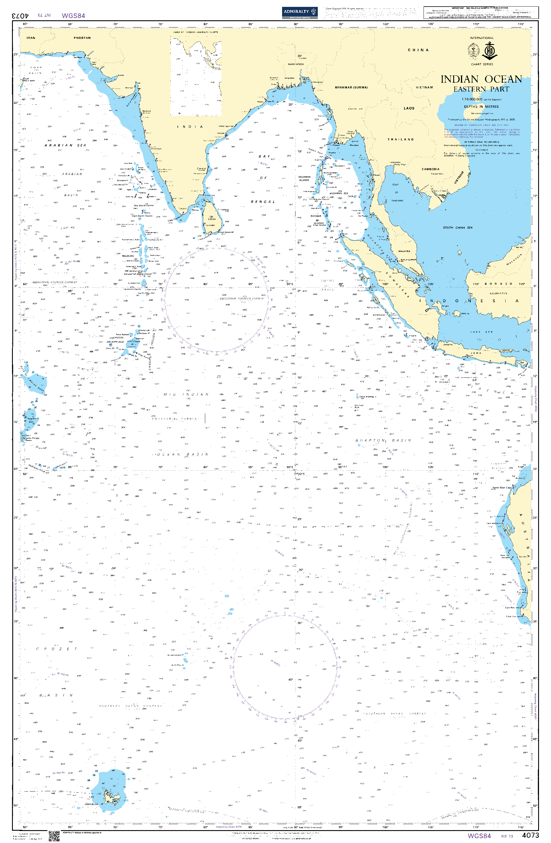 British Admiralty Nautical Chart 4073: Indian Ocean Eastern Part