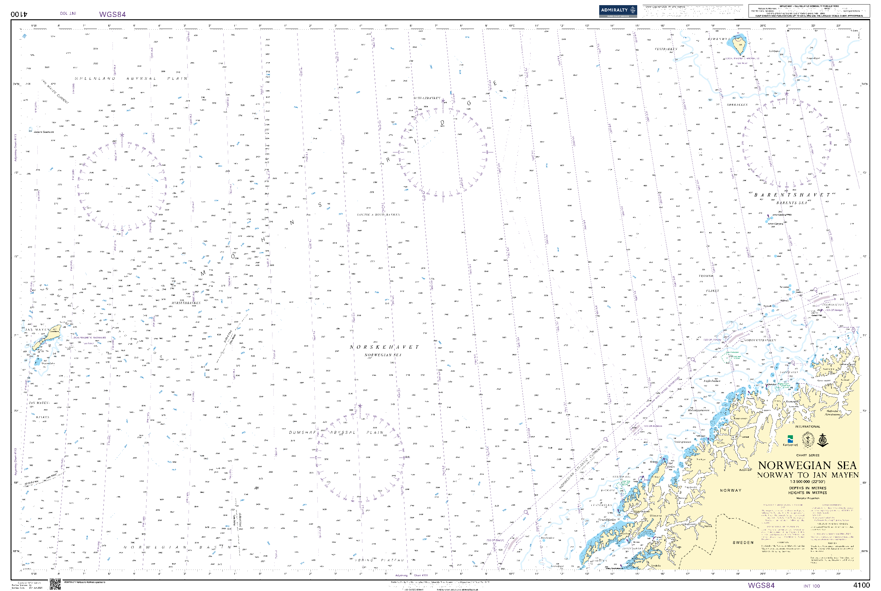 British Admiralty Nautical Chart 4100: Norwegian Sea, Norway to Jan Mayen
