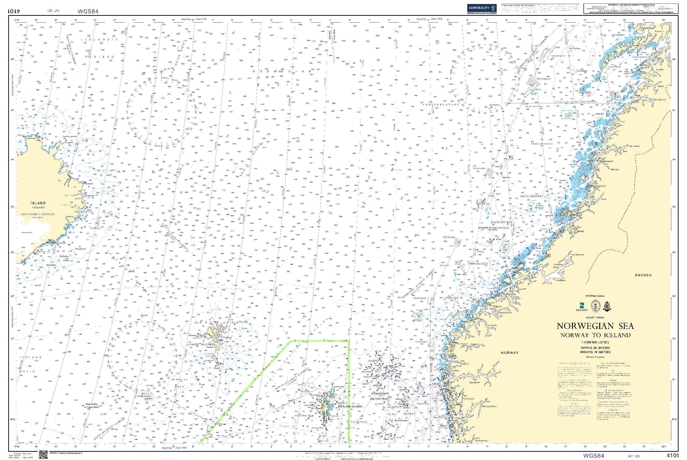 British Admiralty Nautical Chart 4101: Norwegian Sea Norway to Iceland