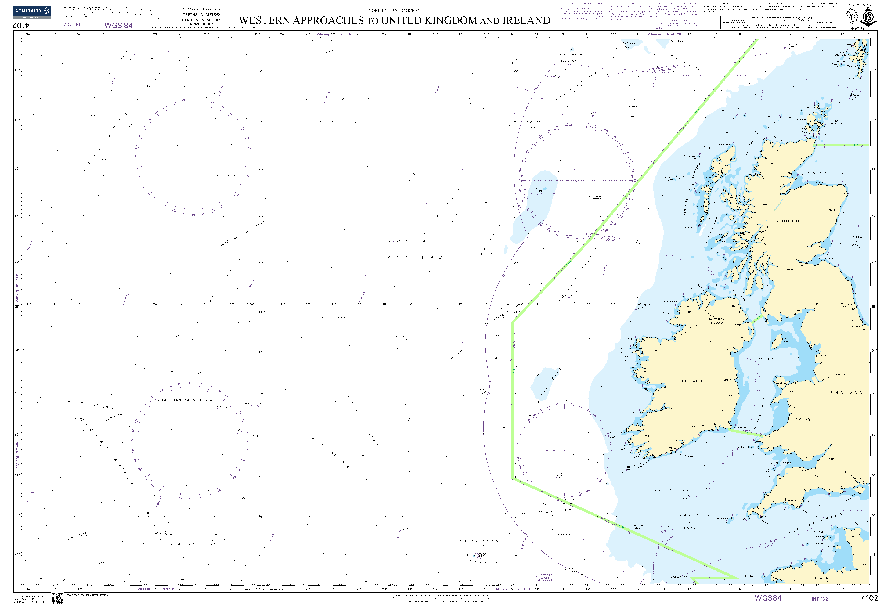 British Admiralty Nautical Chart 4102: North Atlantic Ocean, Western Approaches to the British Isles