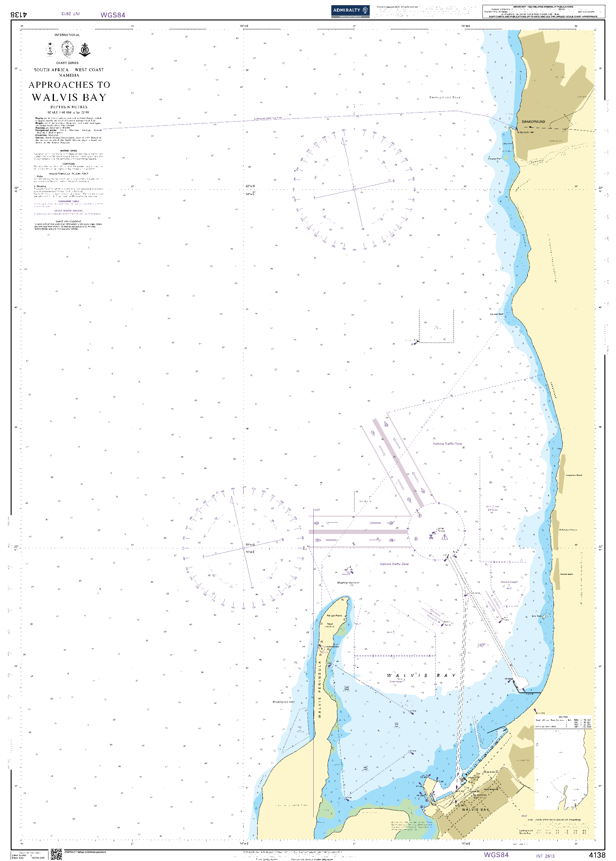 British Admiralty Nautical Chart 4138: Approaches to Walvis Bay