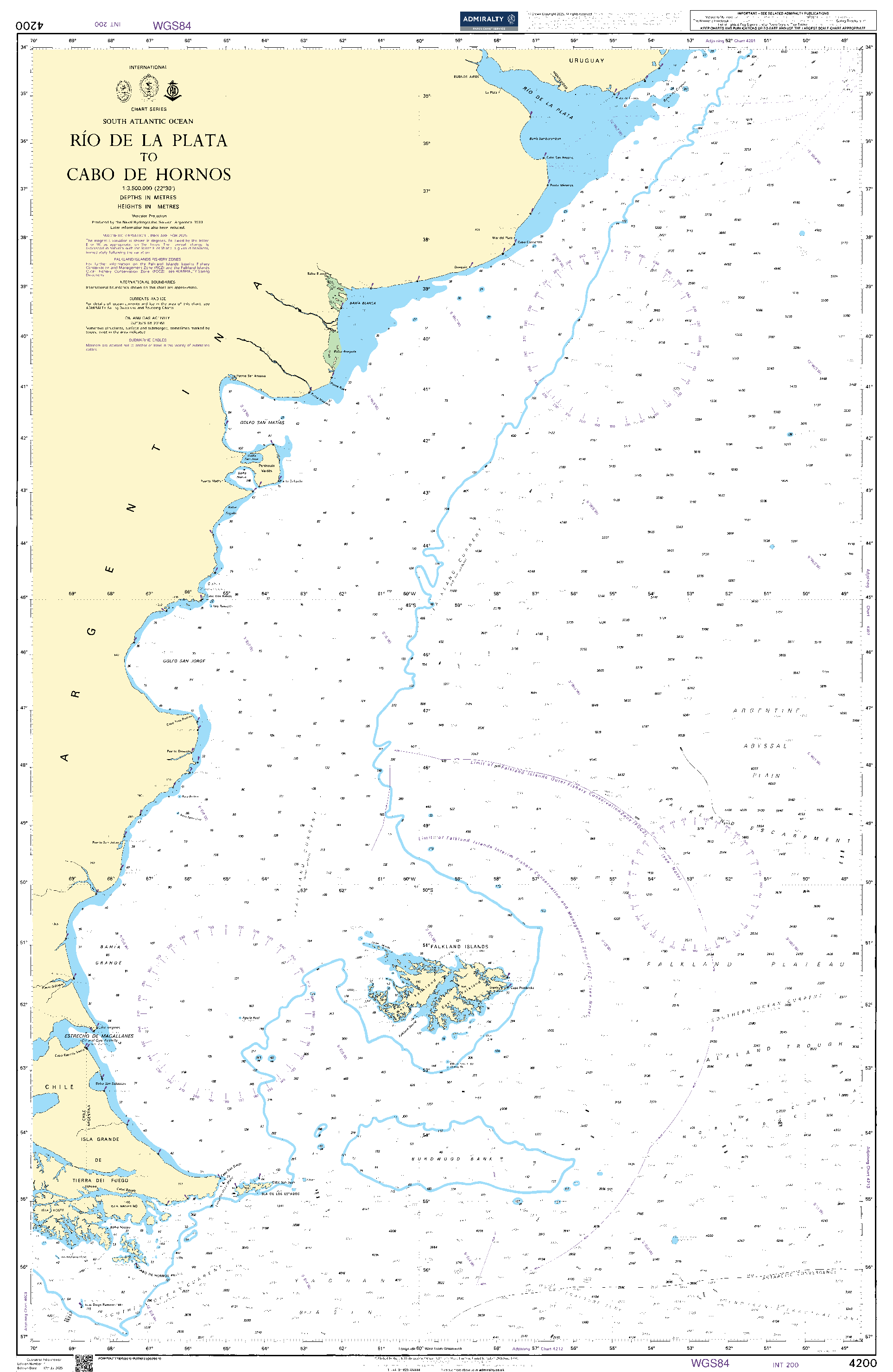 British Admiralty Nautical Chart 4200: Rio de la Plata to Cabo de Hornos