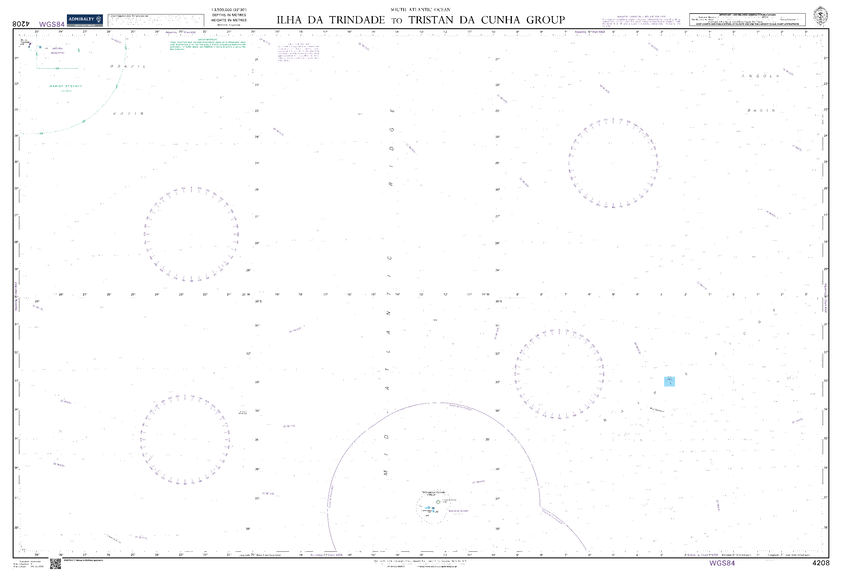British Admiralty Nautical Chart 4208: Ilha da Trindade to Tristan da Cunha Group