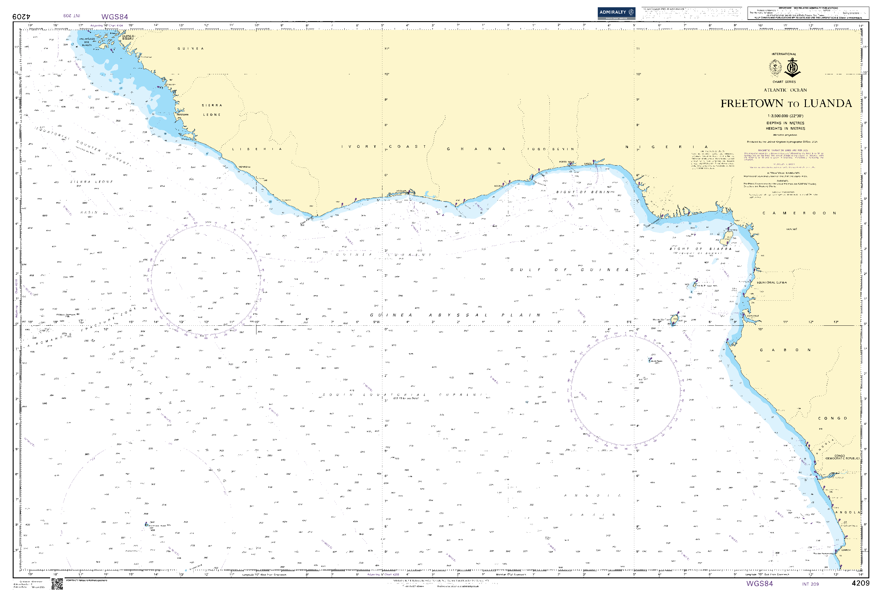 British Admiralty Nautical Chart 4209: Freetown to Luanda
