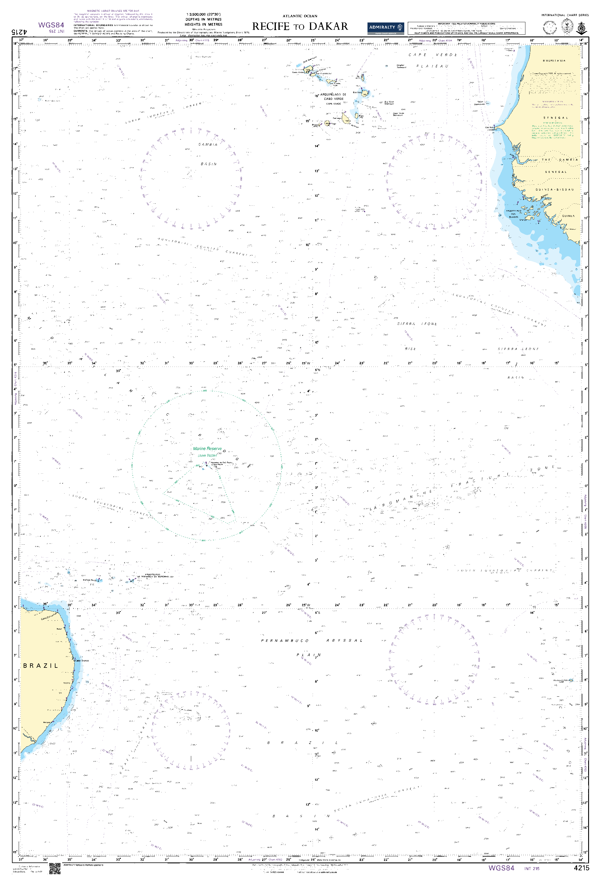 British Admiralty Nautical Chart 4215: Recife to Dakar