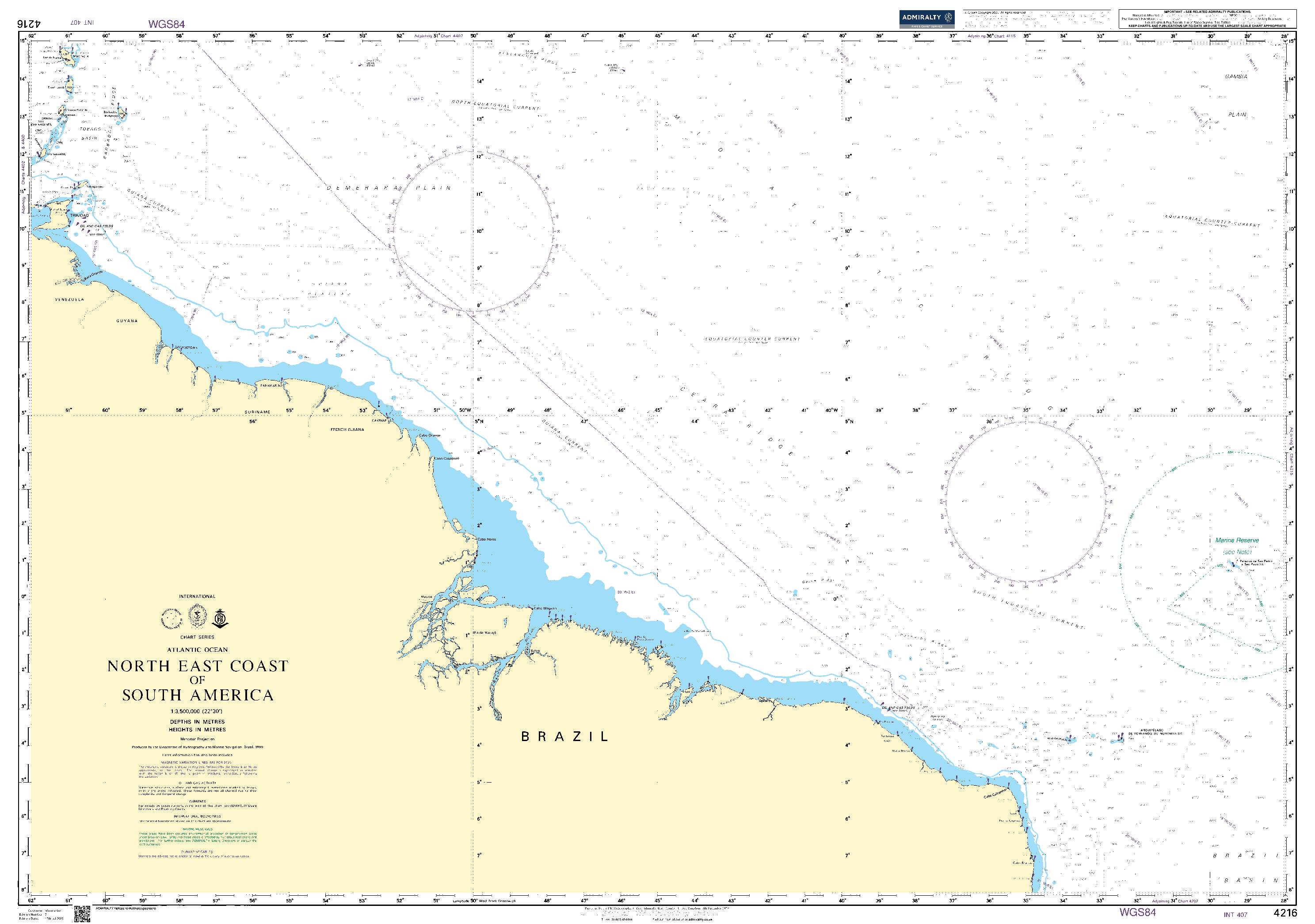 British Admiralty Nautical Chart  4216: North East Coast of South America