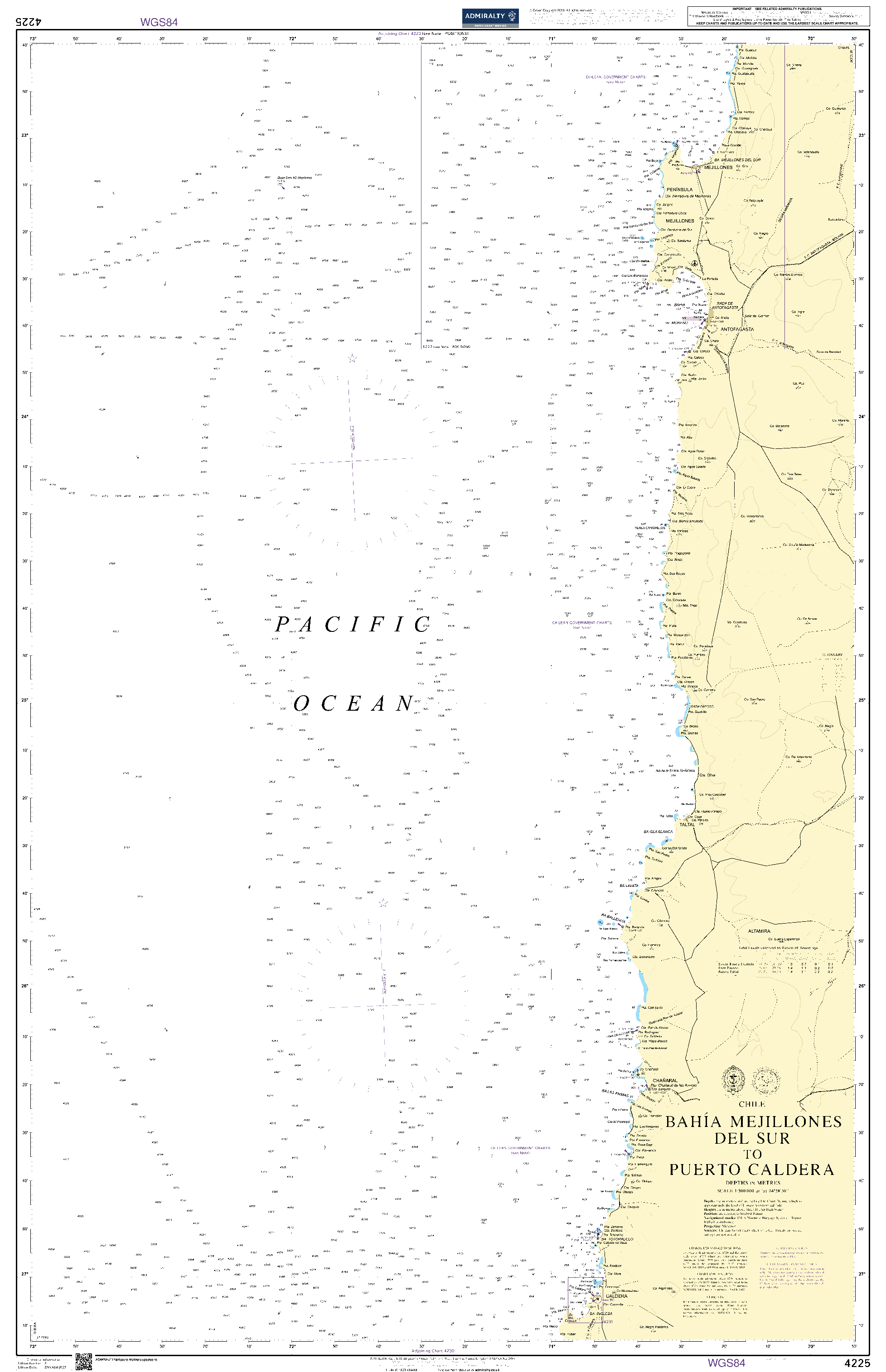 British Admiralty Nautical Chart  4225: Bahia Mejillones del Sur to Puerto Caldera