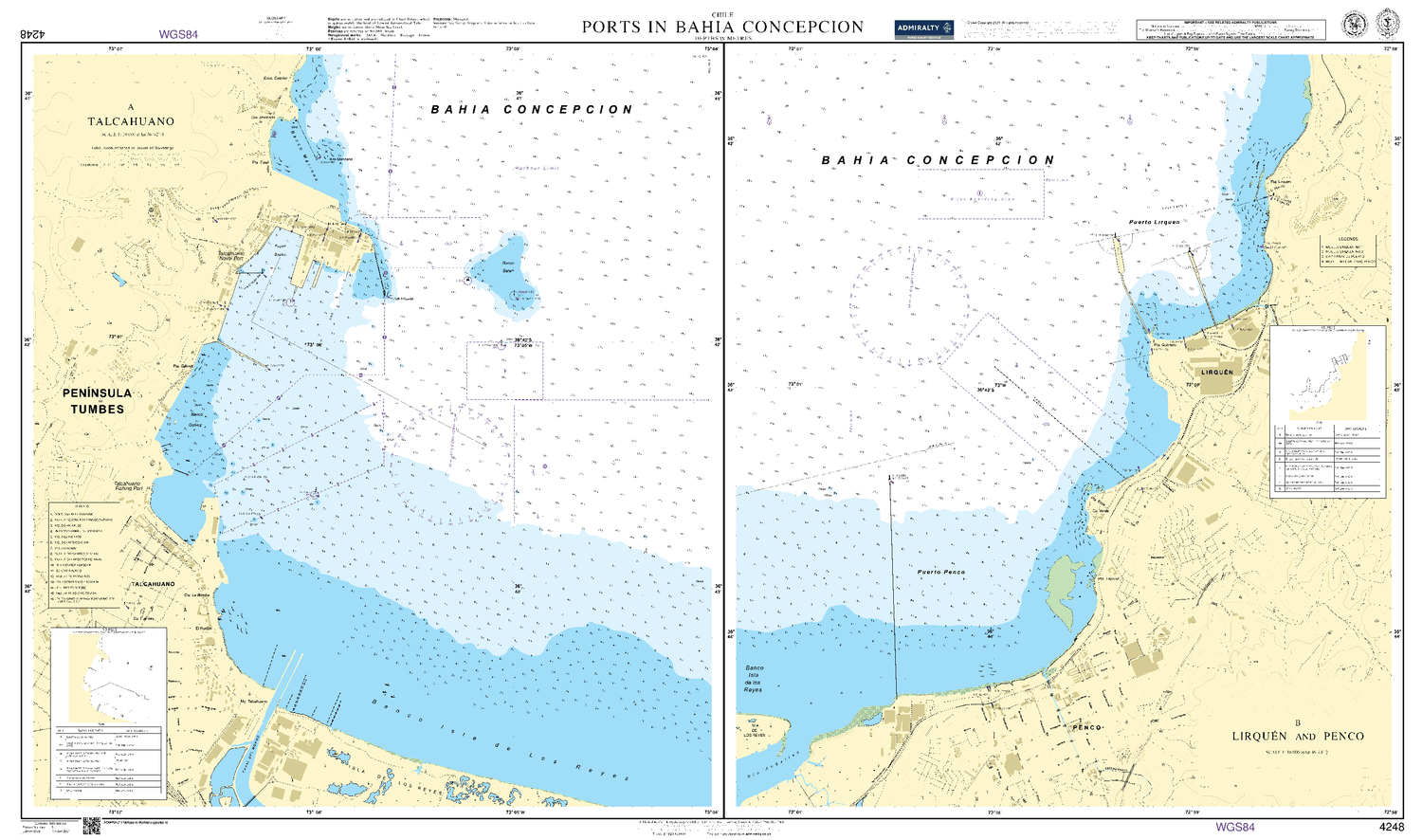 British Admiralty Nautical Chart 4248: Chile, Ports in Bahía Concepció ...
