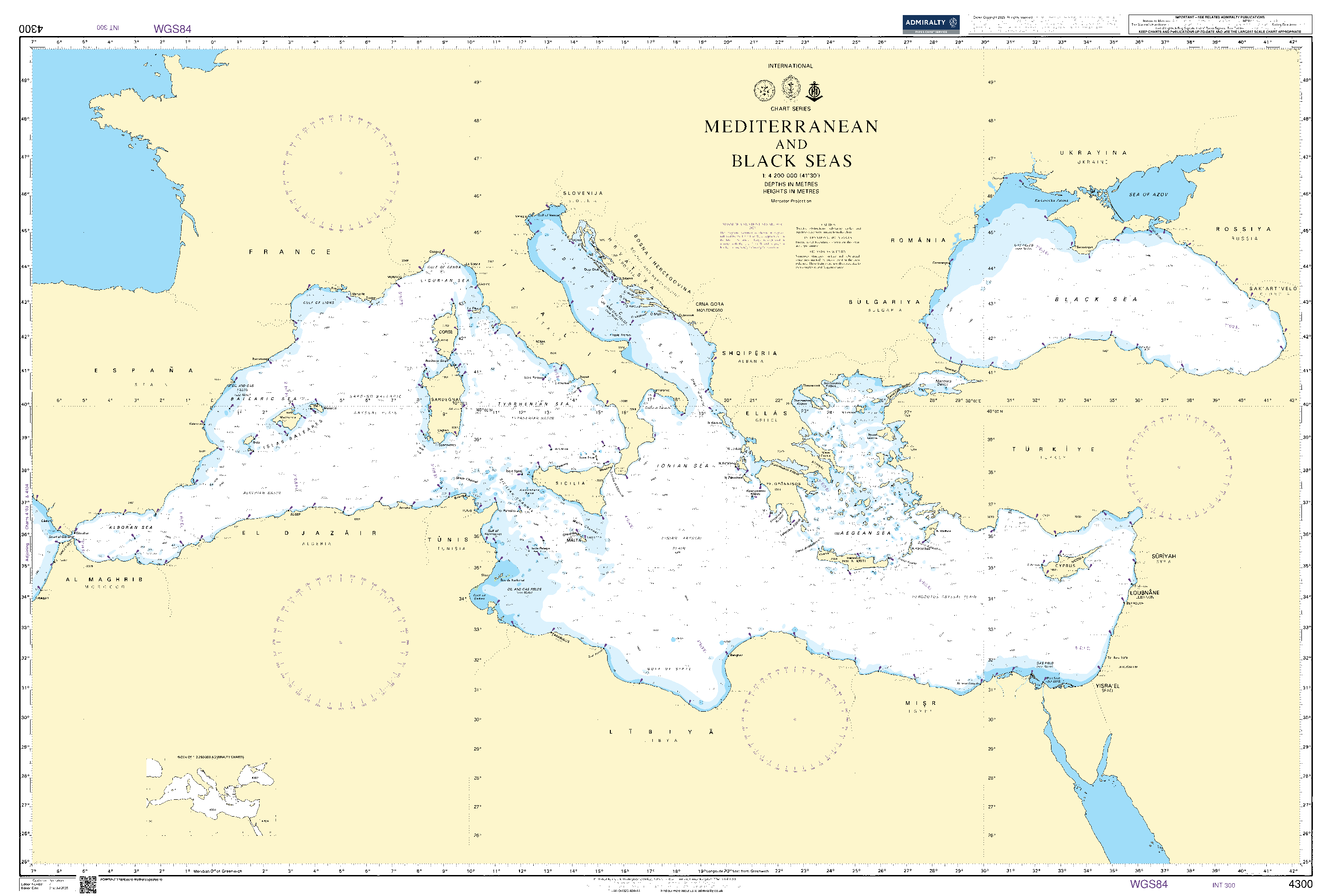 British Admiralty Nautical Chart  4300: Mediterranean and Black Seas