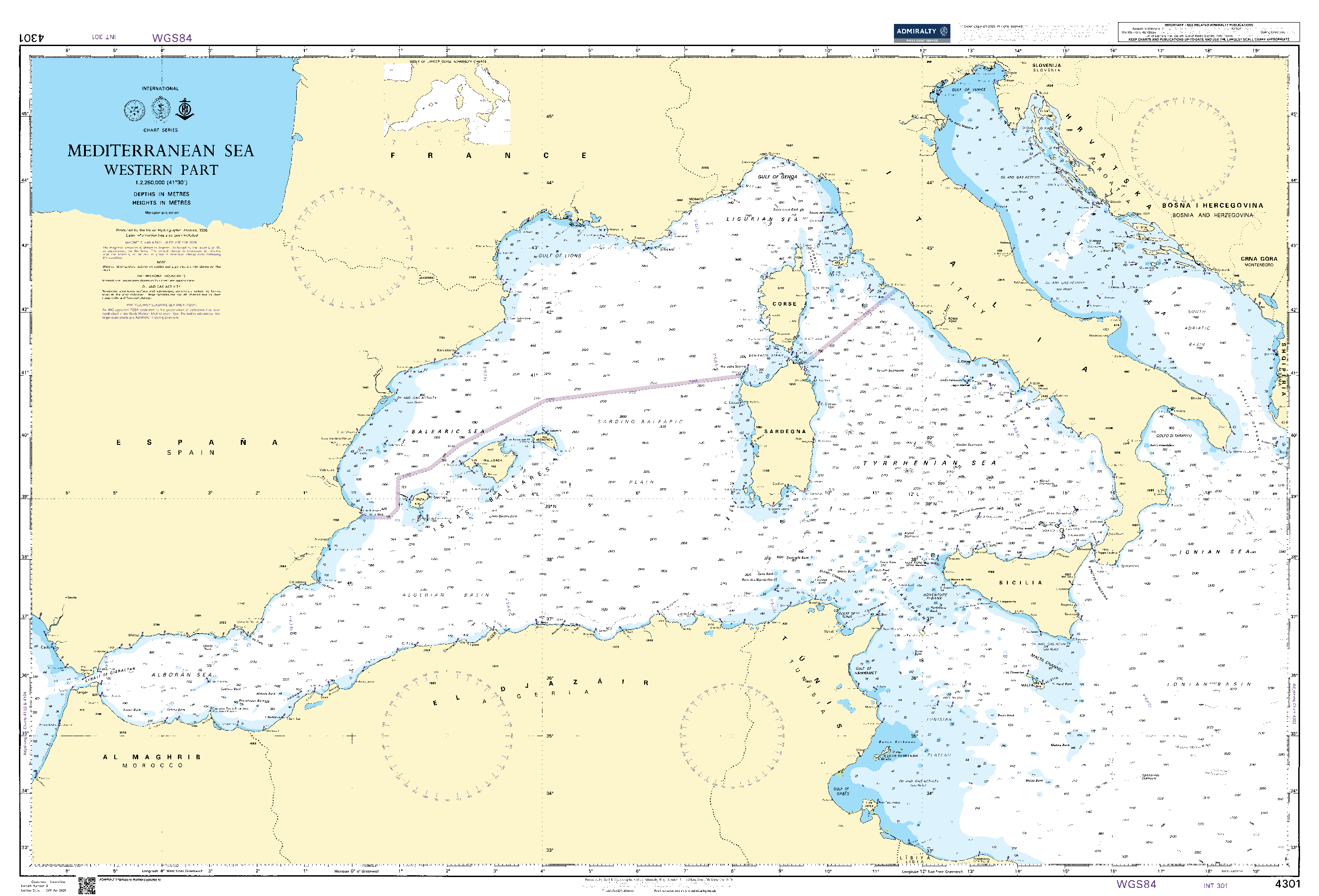 British Admiralty Nautical Chart 4301: Mediterranean Sea Western Part