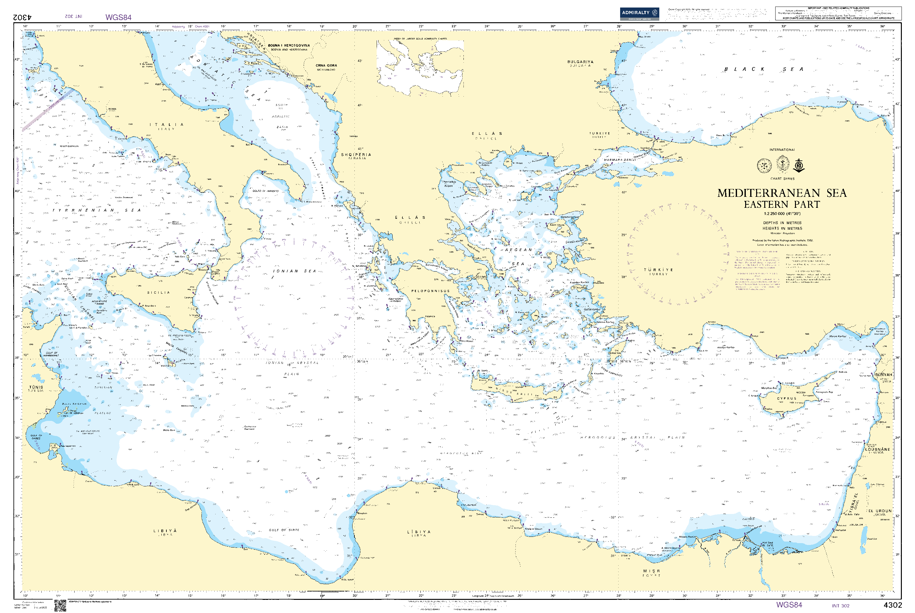 British Admiralty Nautical Chart 4302: Mediterranean Sea Eastern Part