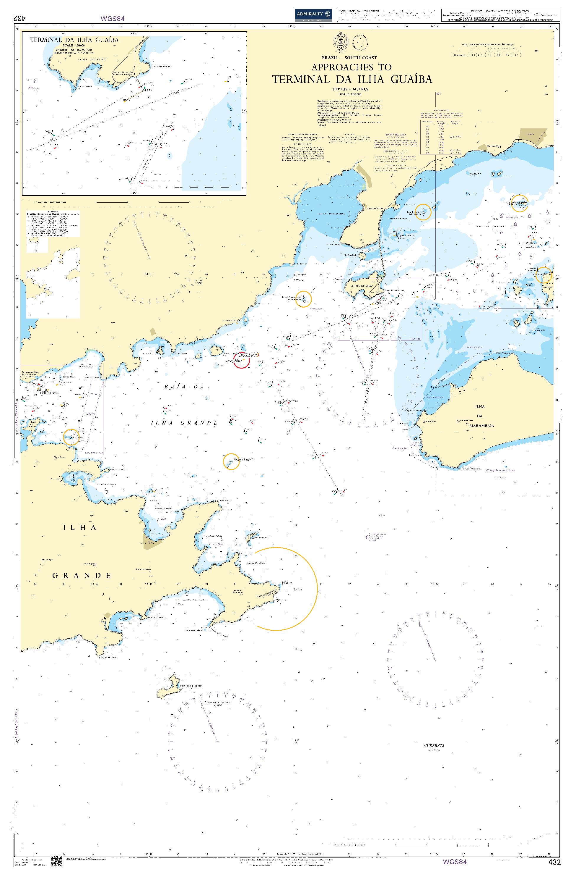 British Admiralty Nautical Chart  432: Approaches to Terminal da Ilha Guaiba