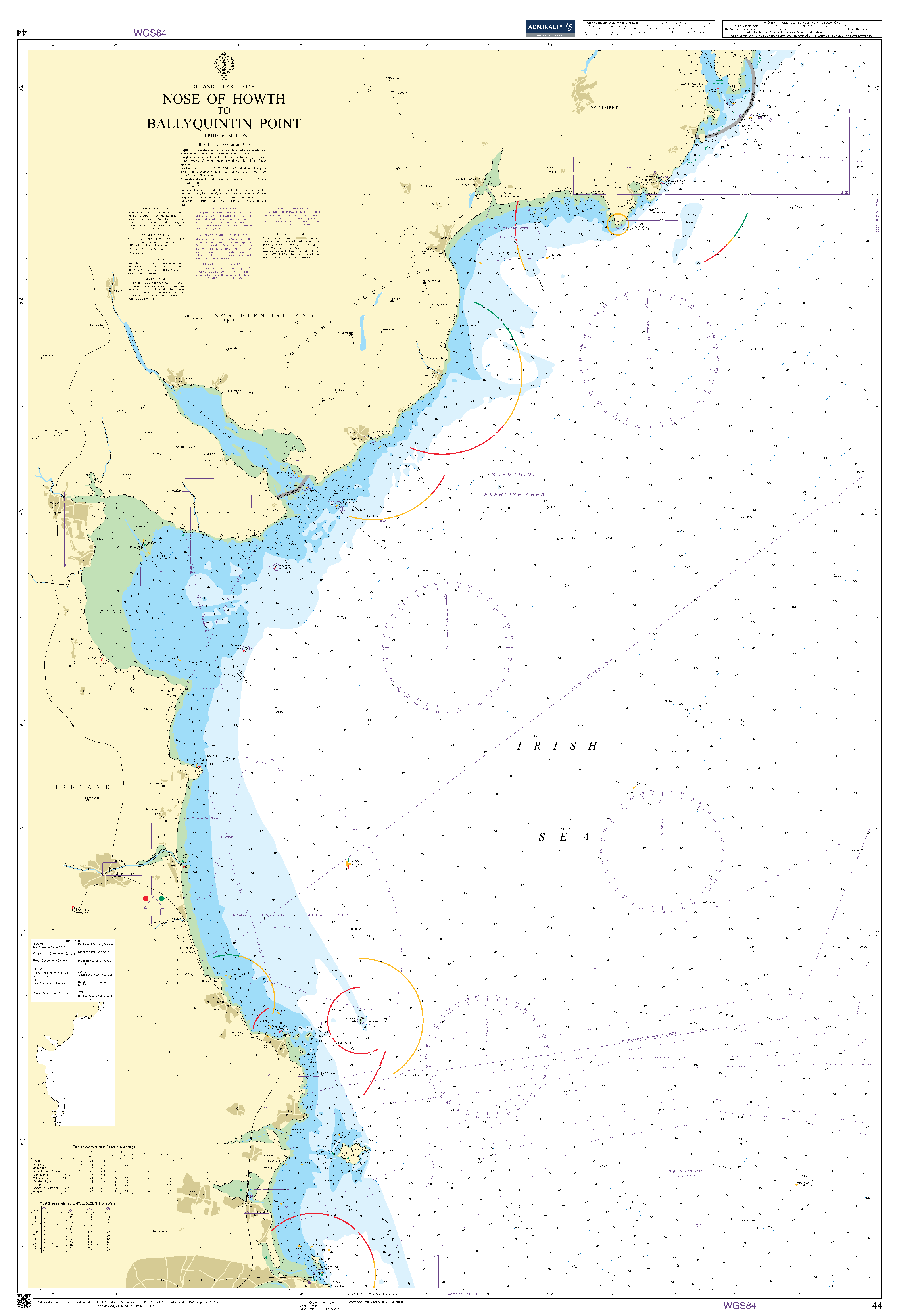 British Admiralty Nautical Chart 44: Nose of Howth to Ballyquintin Point