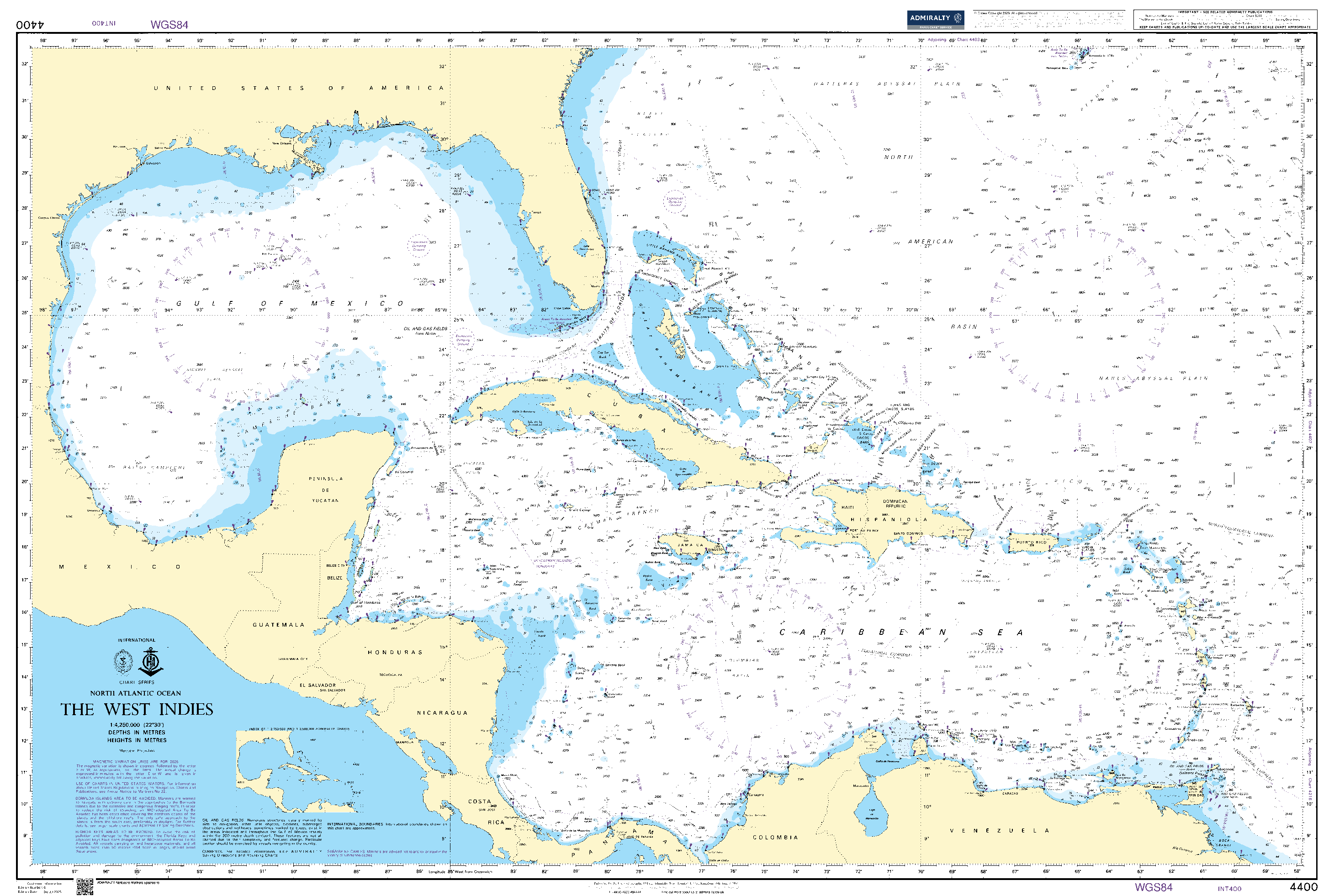 British Admiralty Nautical Chart 4400: The West Indies