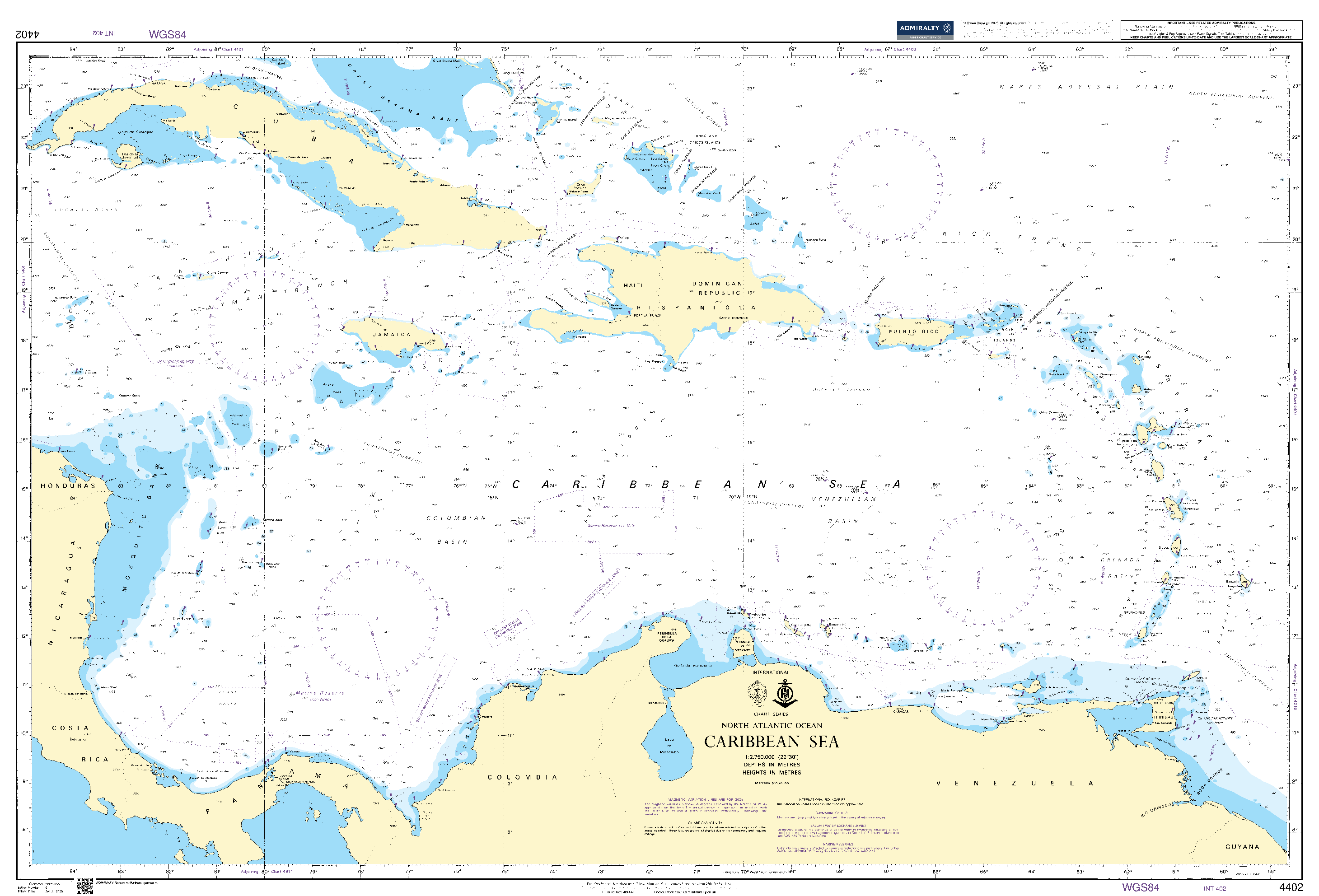 British Admiralty Nautical Chart 4402: North Atlantic Ocean, Caribbean Sea