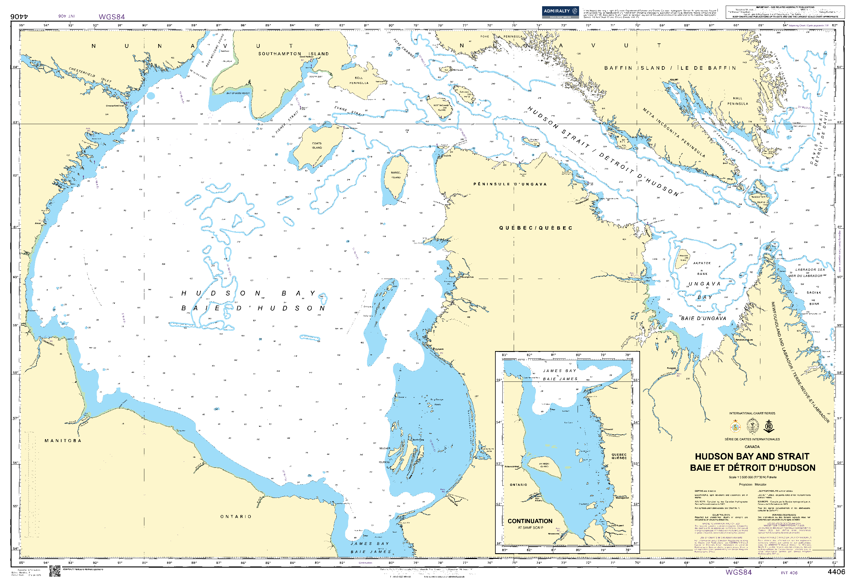 British Admiralty Nautical Chart 4406: Canada, Hudson Strait and Bay