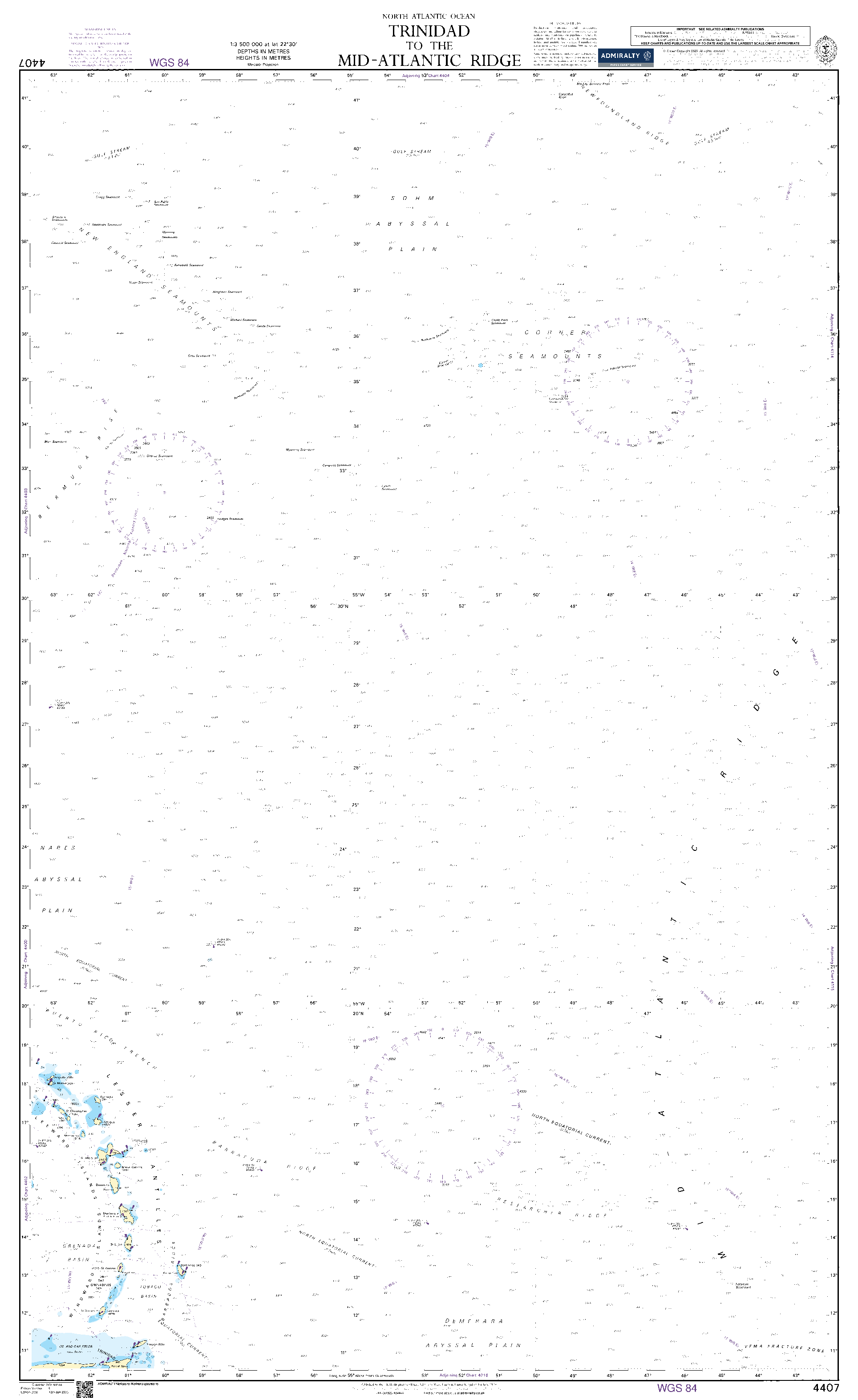 British Admiralty Nautical Chart 4407: North Atlantic Ocean, Trinidad to the Mid-Atlantic Ridge