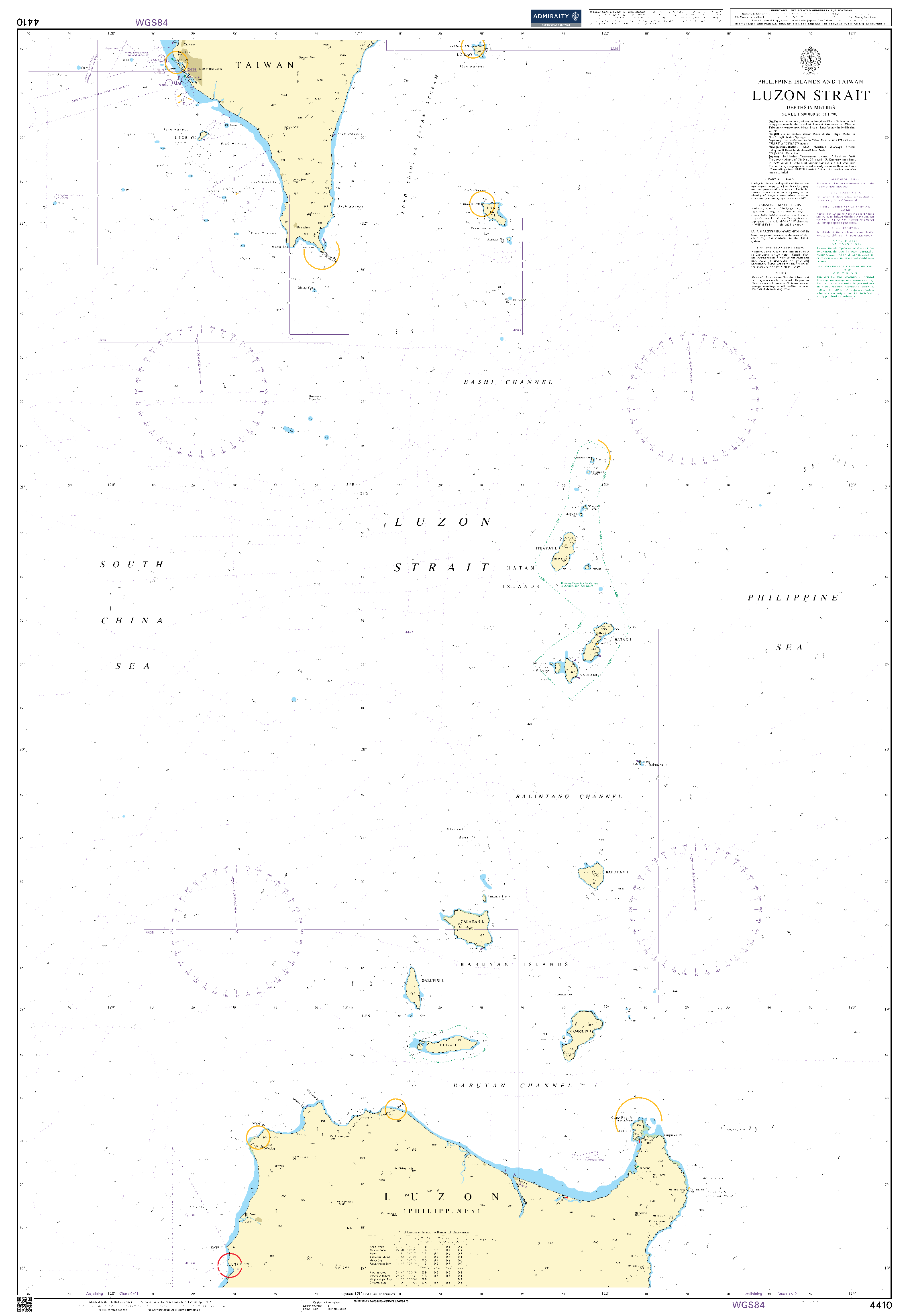 British Admiralty Nautical Chart 4410: Philippine Islands and Taiwan, Luzon Strait