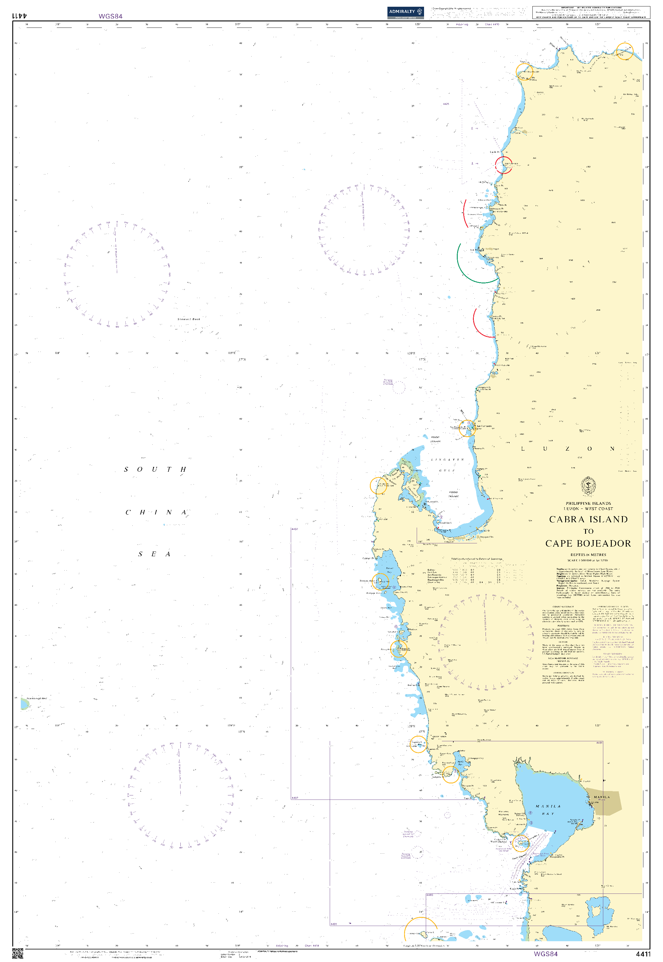 British Admiralty Nautical Chart 4411: Philippine Islands, Luzon – West Coast, Cabra Island to Cape Bojeador