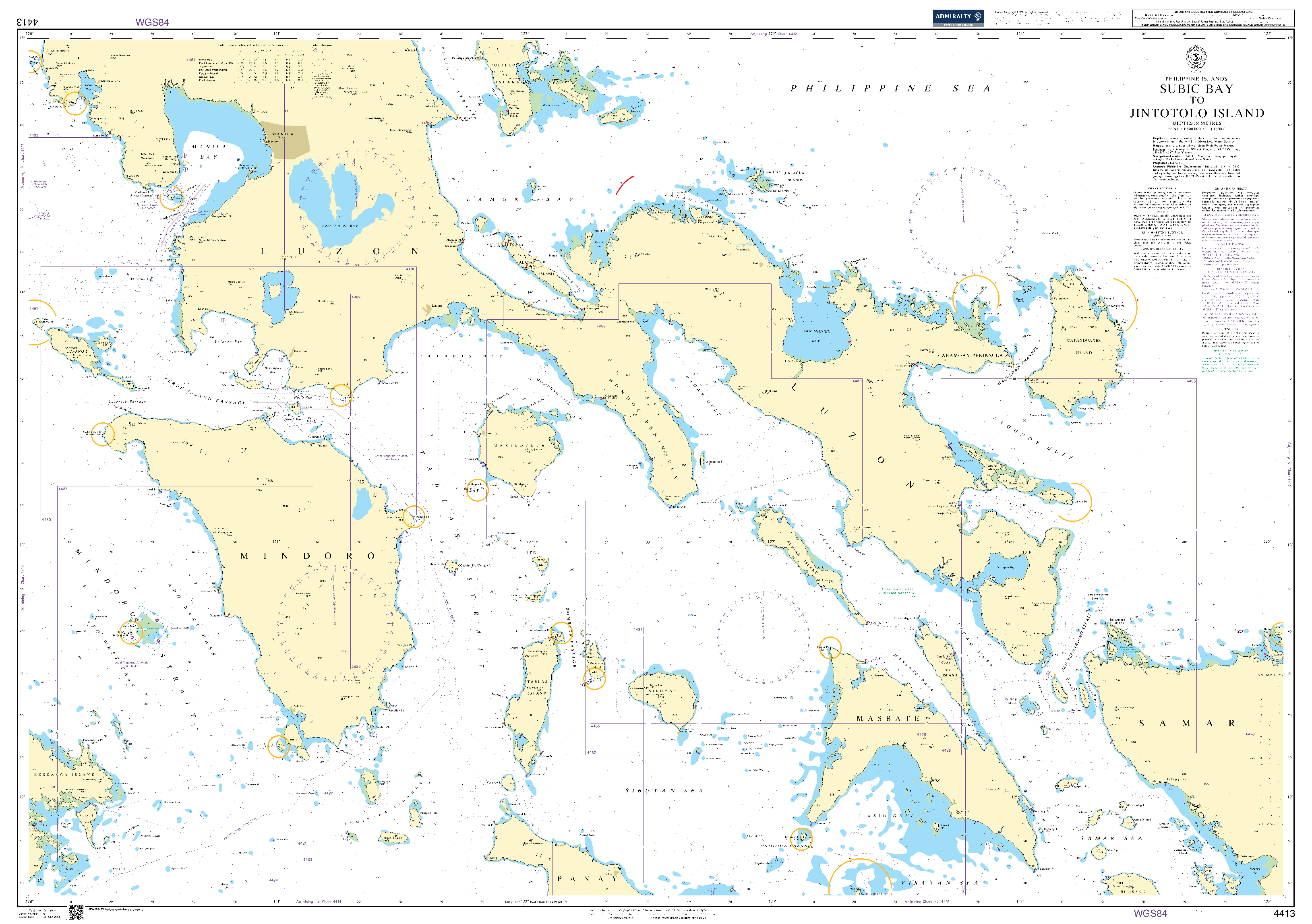 British Admiralty Nautical Chart 4413: Philippine Islands, Subic Bay to Jintotolo Island