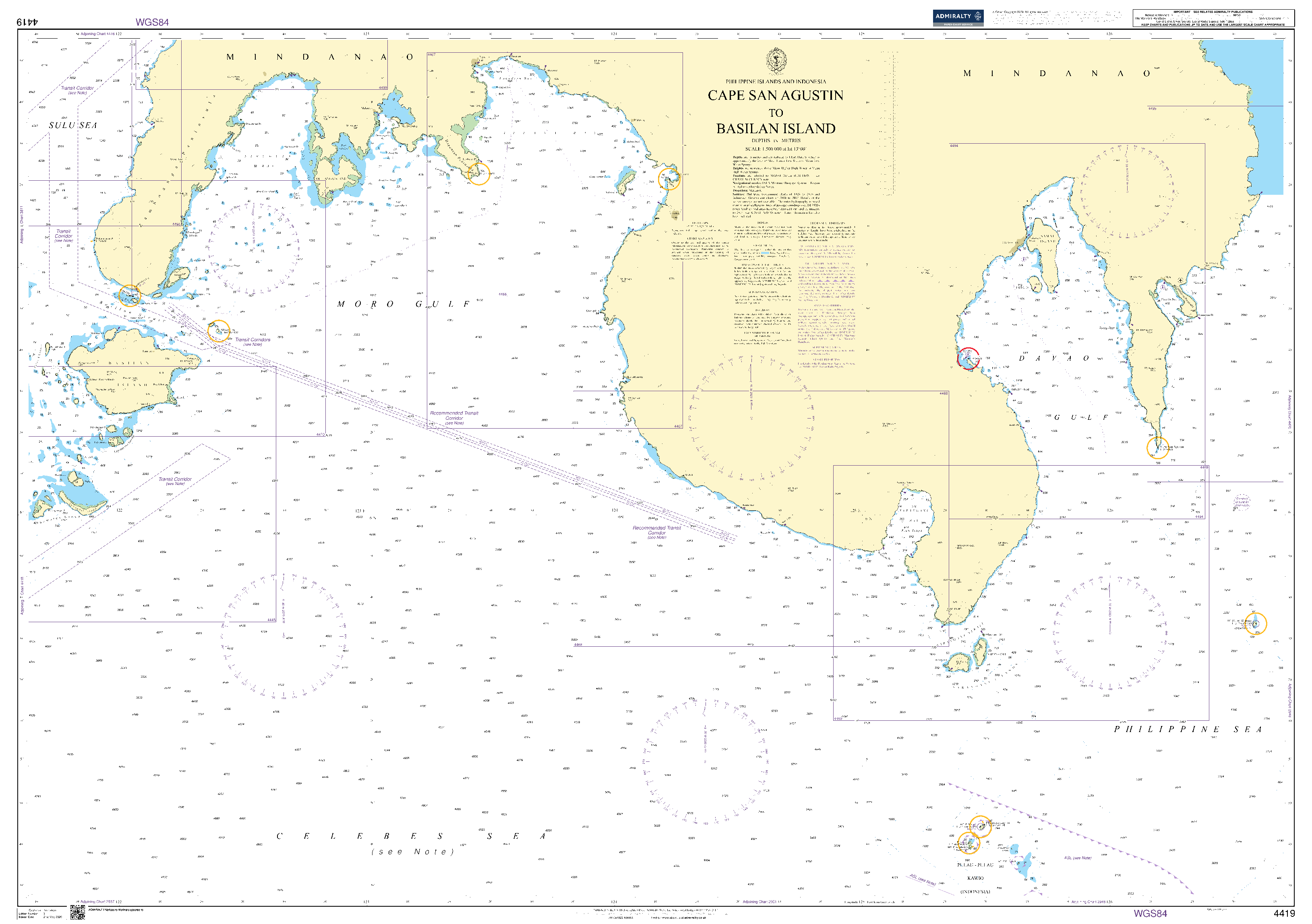 British Admiralty Nautical Chart 4419: Cape San Agustin to Basilan Island