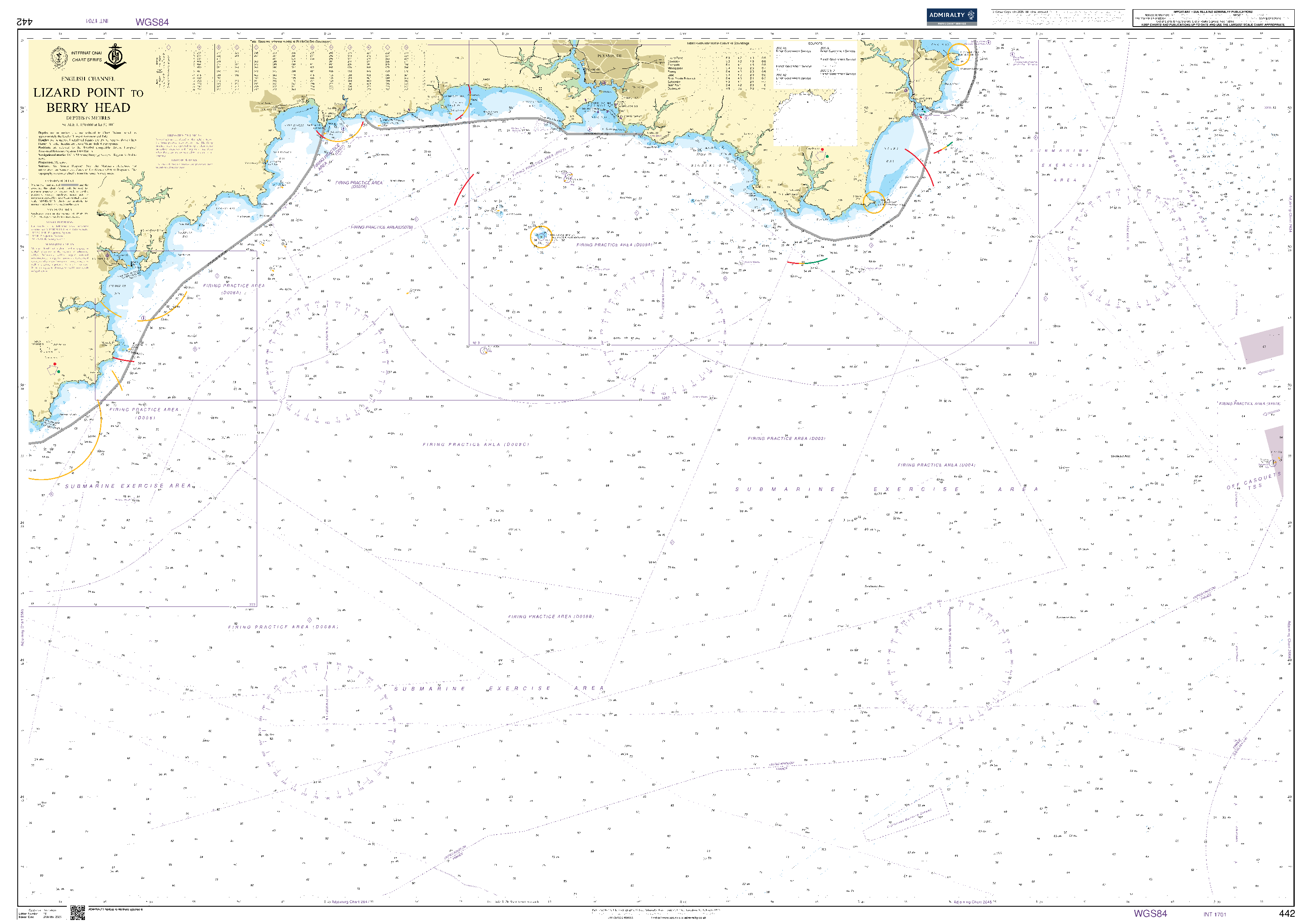 British Admiralty Nautical Chart 442: Lizard Point to Berry Head