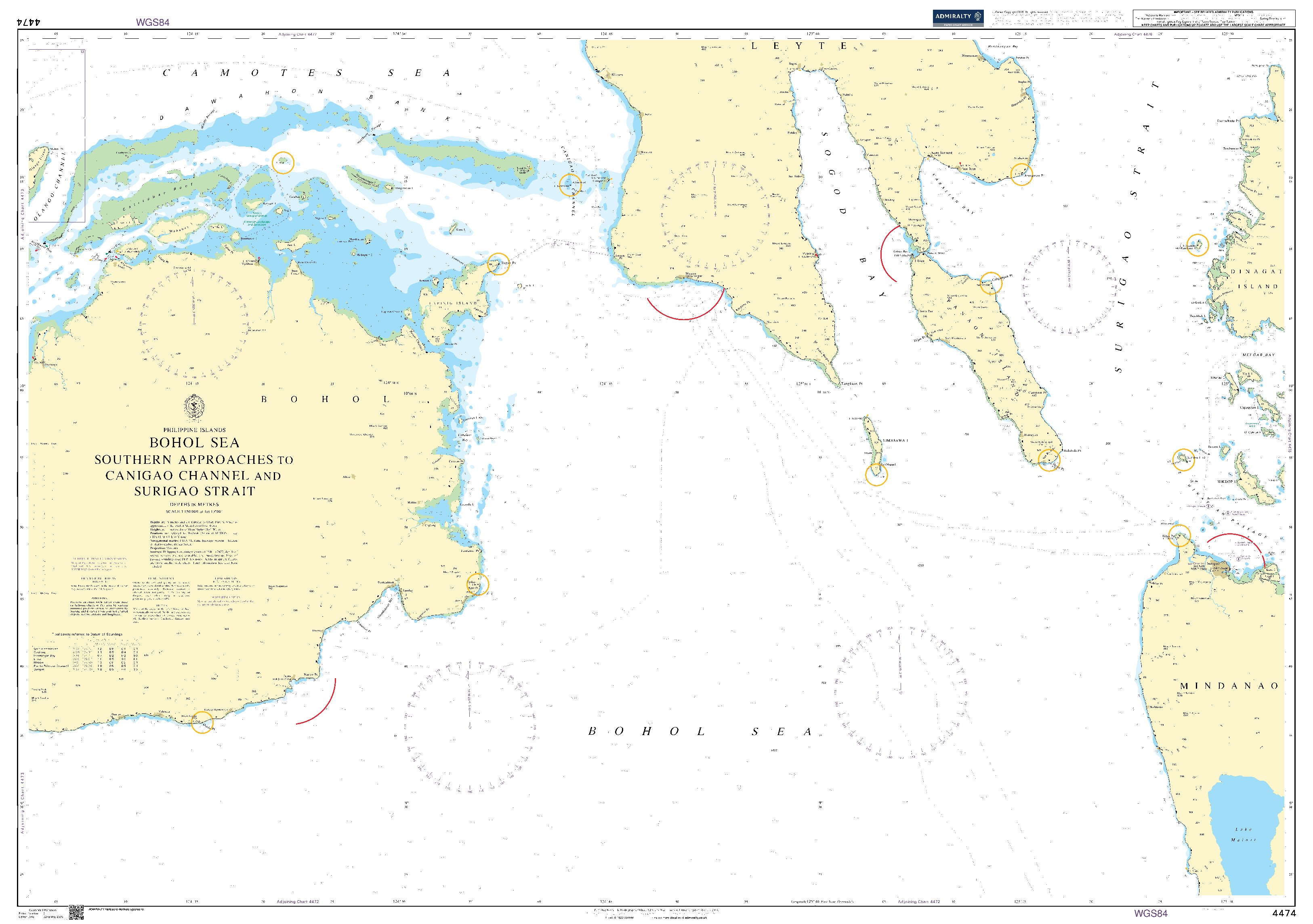 British Admiralty Nautical Chart 4474: Bohol Sea - Southern Approaches to Canigao Channel and Surigao Strait