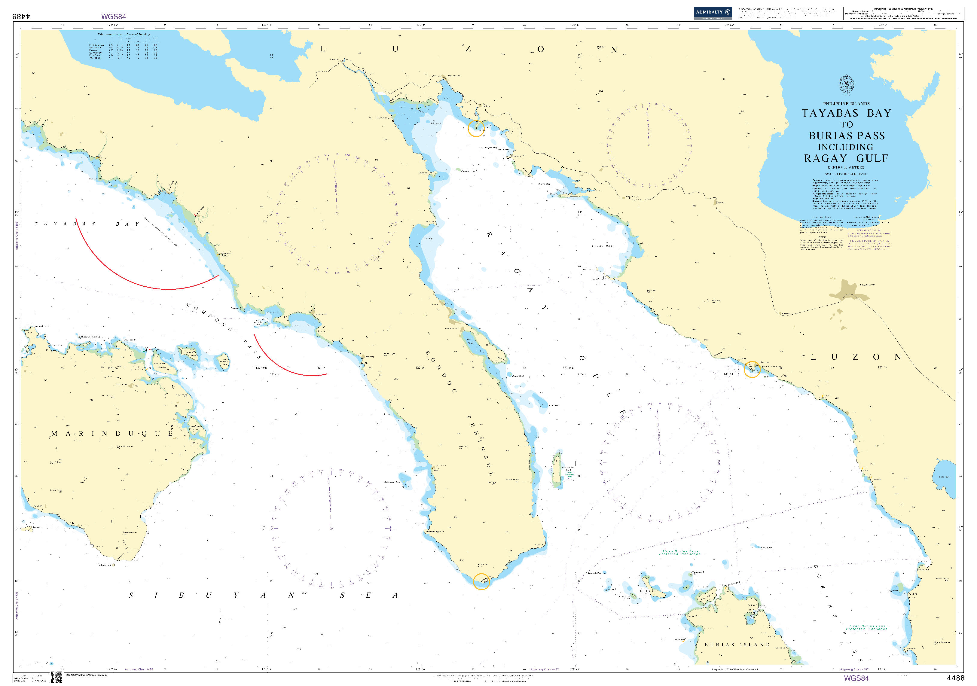 British Admiralty Nautical Chart 4488: Tayabas Bay to Burias Pass including Ragay Gulf