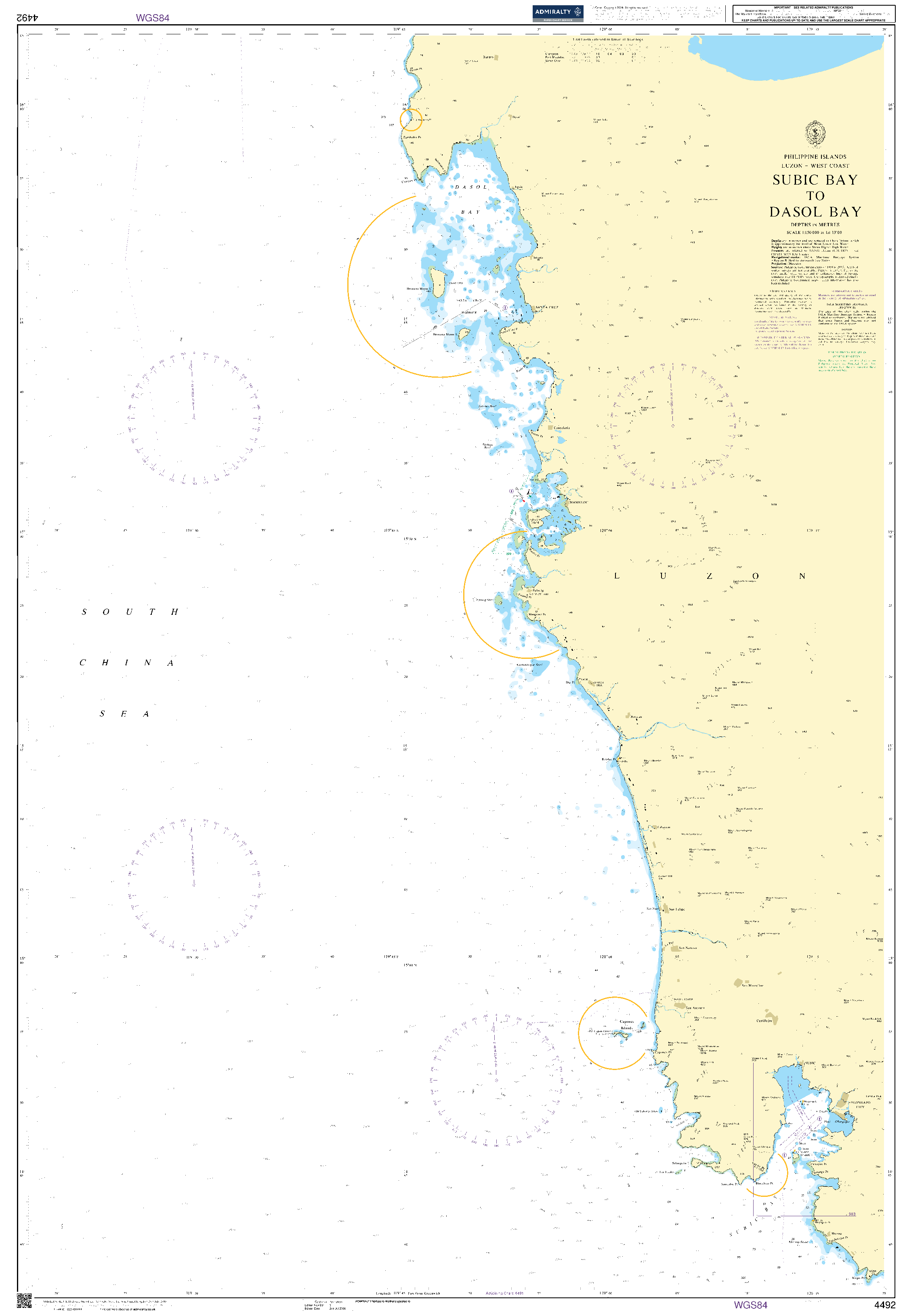 British Admiralty Nautical Chart 4492: Subic Bay to Dasol Bay