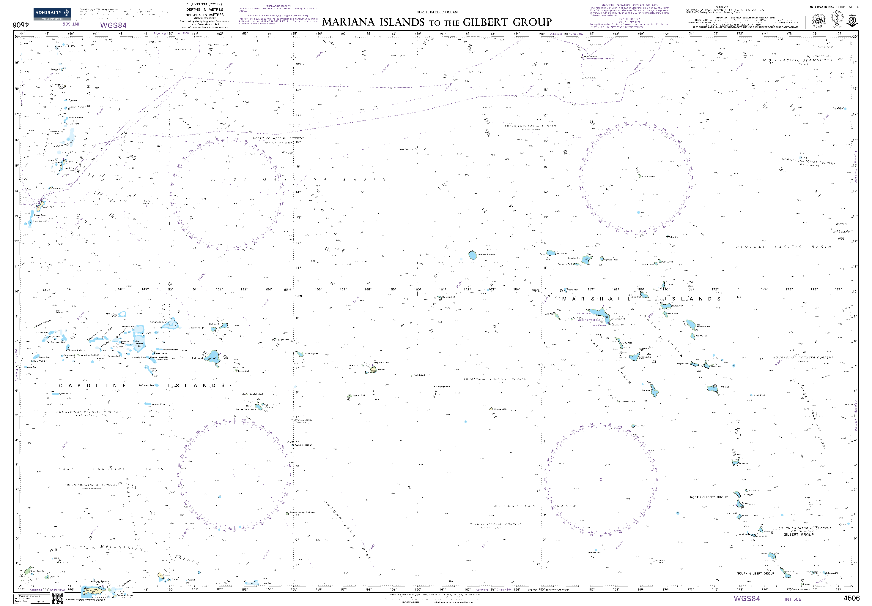 British Admiralty Nautical Chart 4506: Mariana Islands to the Gilbert Group (Kiribati)