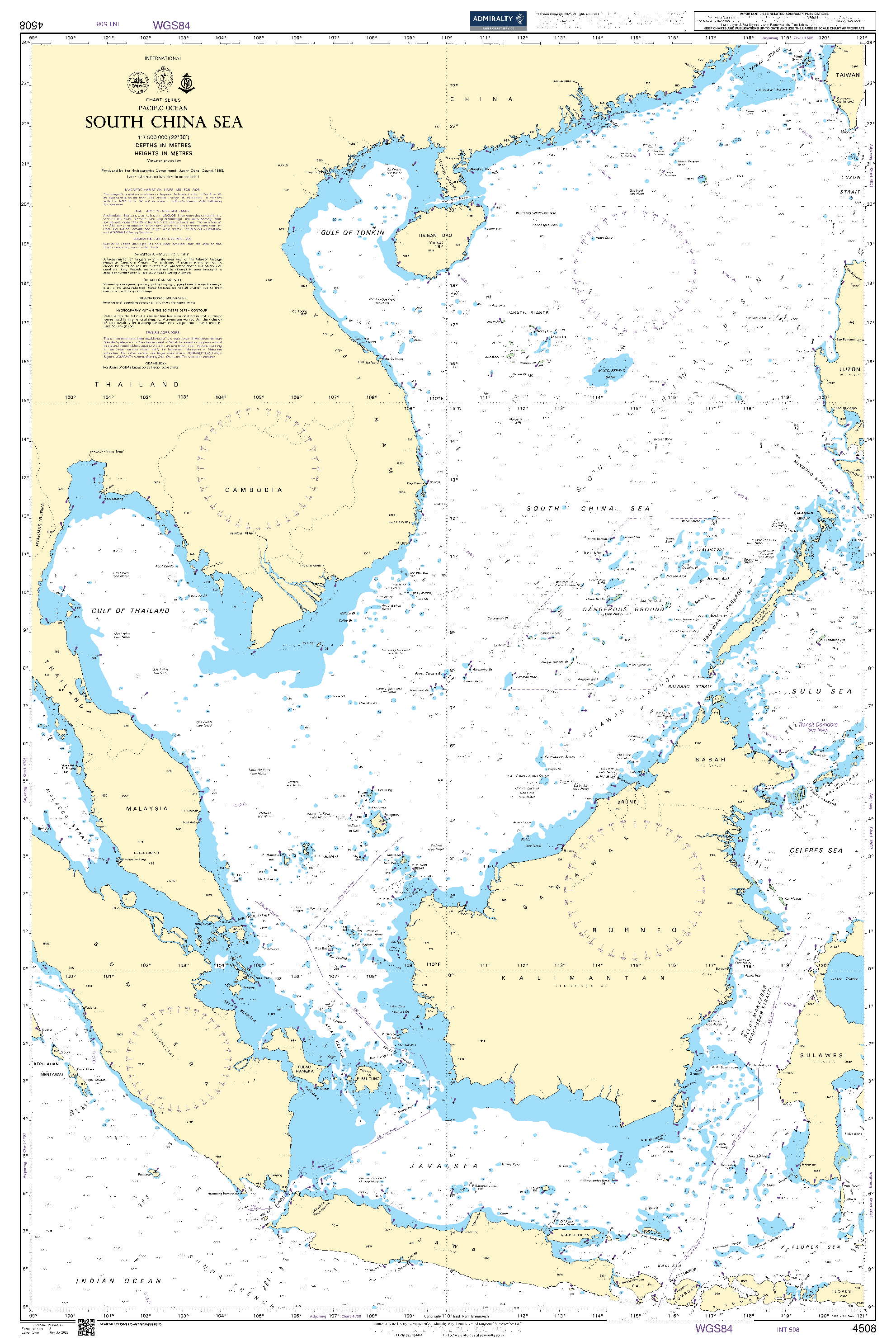 British Admiralty Nautical Chart 4508: Pacific Ocean, South China Sea