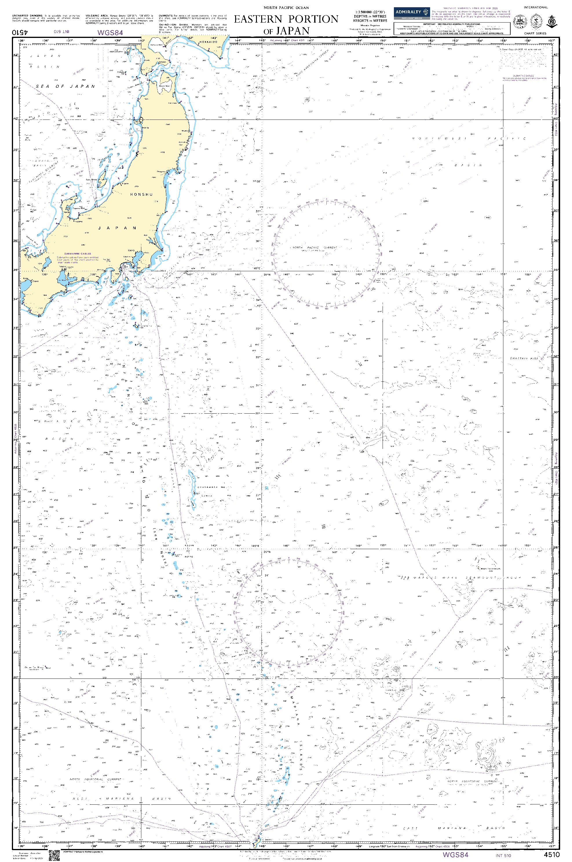 British Admiralty Nautical Chart 4510: Eastern Portion of Japan