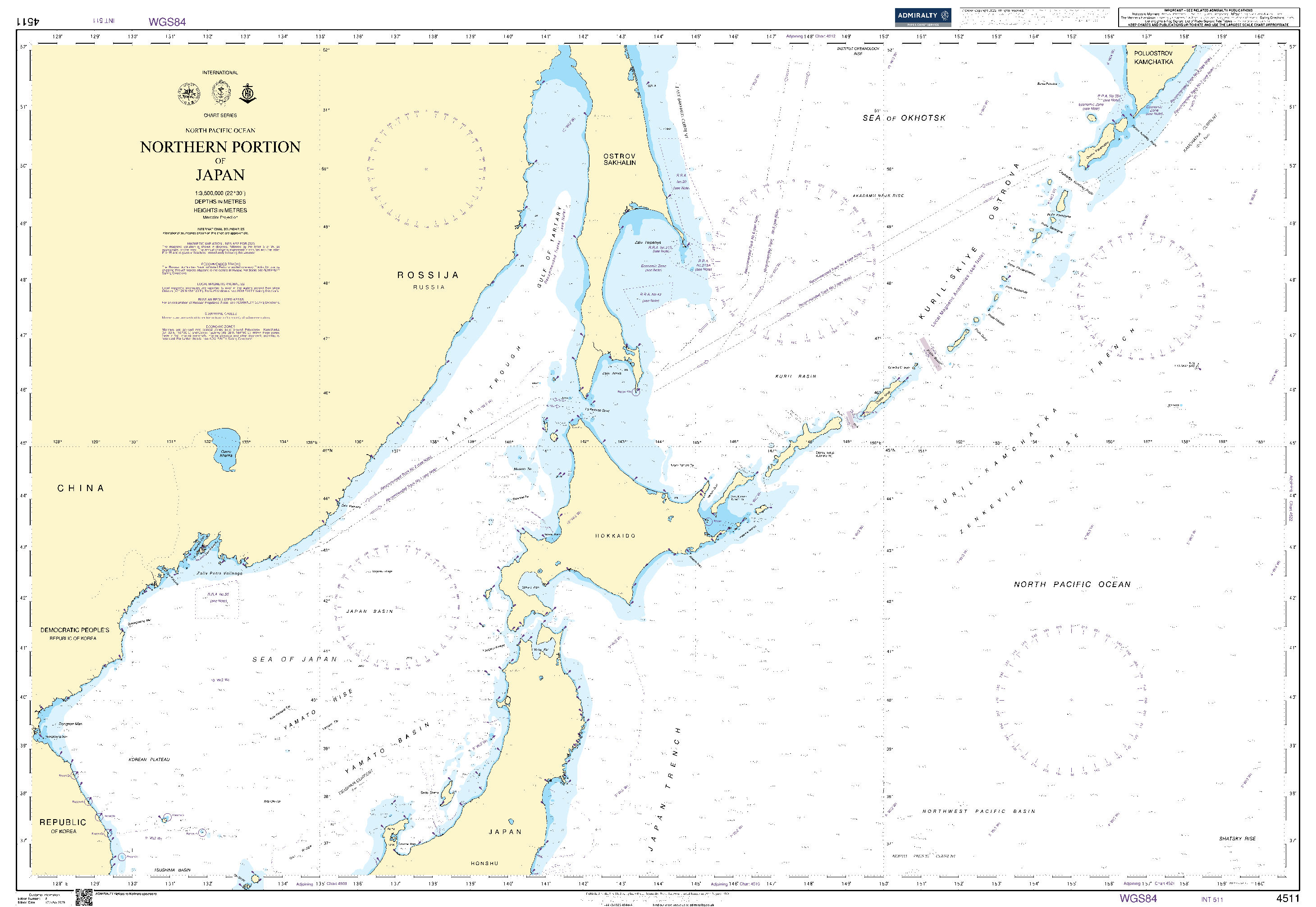 British Admiralty Nautical Chart 4511: North Pacific Ocean, Northern Portion of Japan