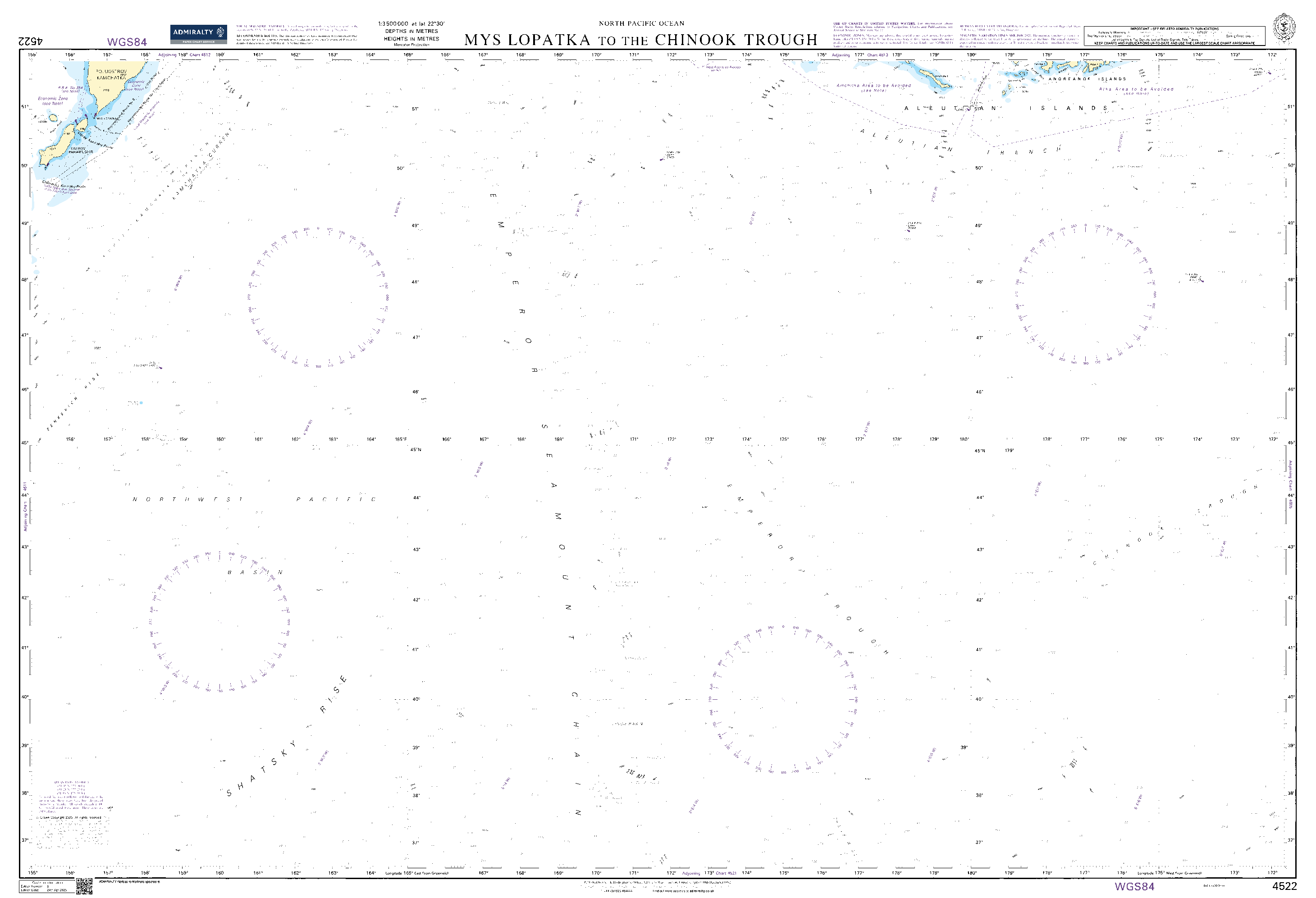 British Admiralty Nautical Chart  4522: North Pacific Ocean, Mys Lopatka to the Chinook Trough