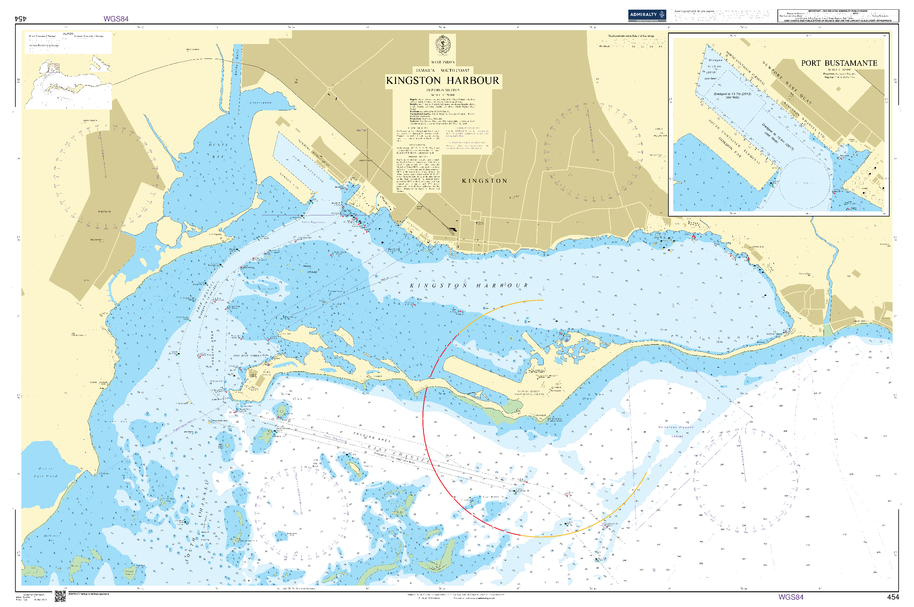British Admiralty Nautical Chart 454: West Indies, Jamaica - South Coast, Kingston Harbour. Port Bustamante