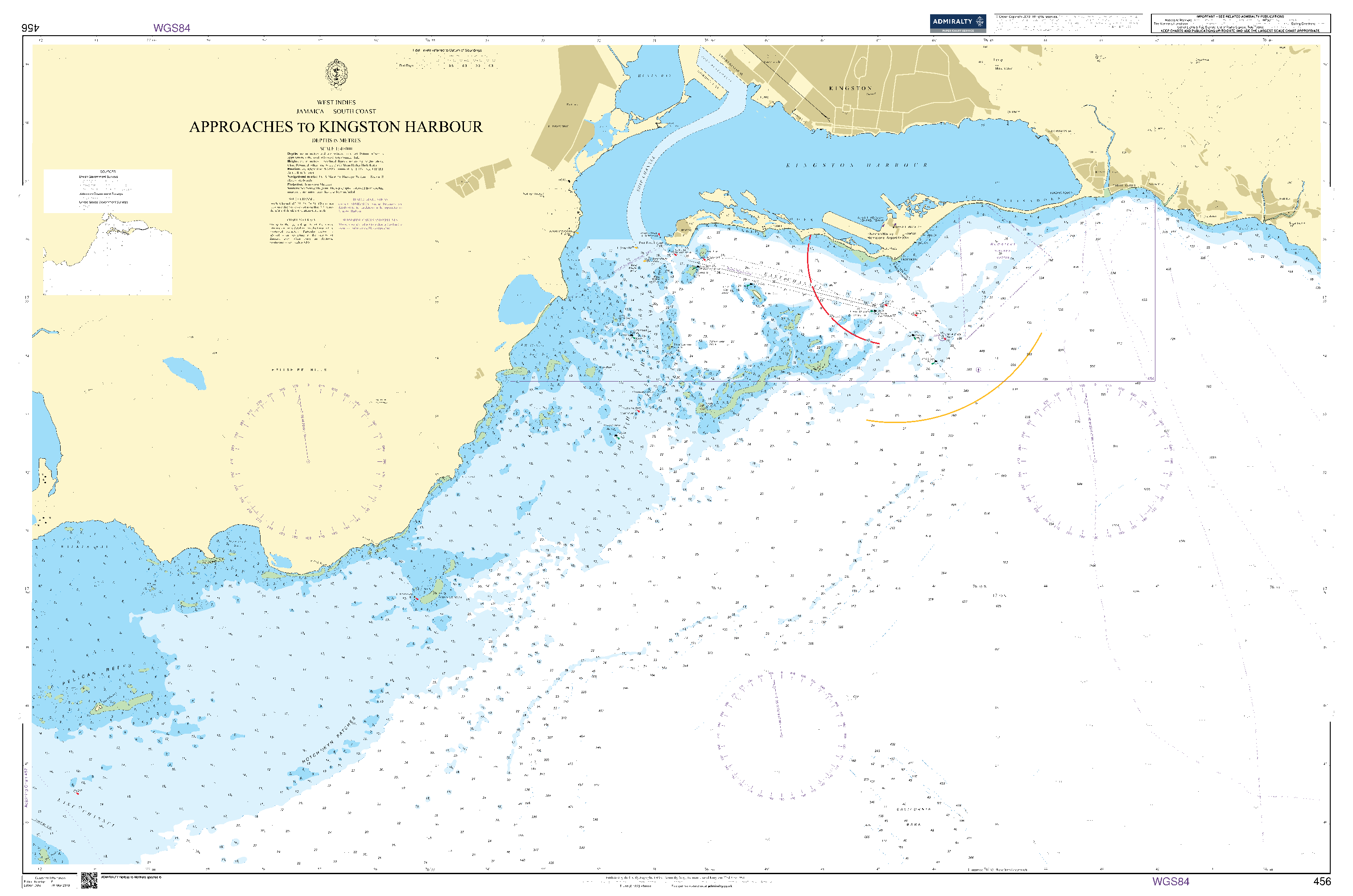 British Admiralty Nautical Chart 456: Approaches to Kingston Harbour