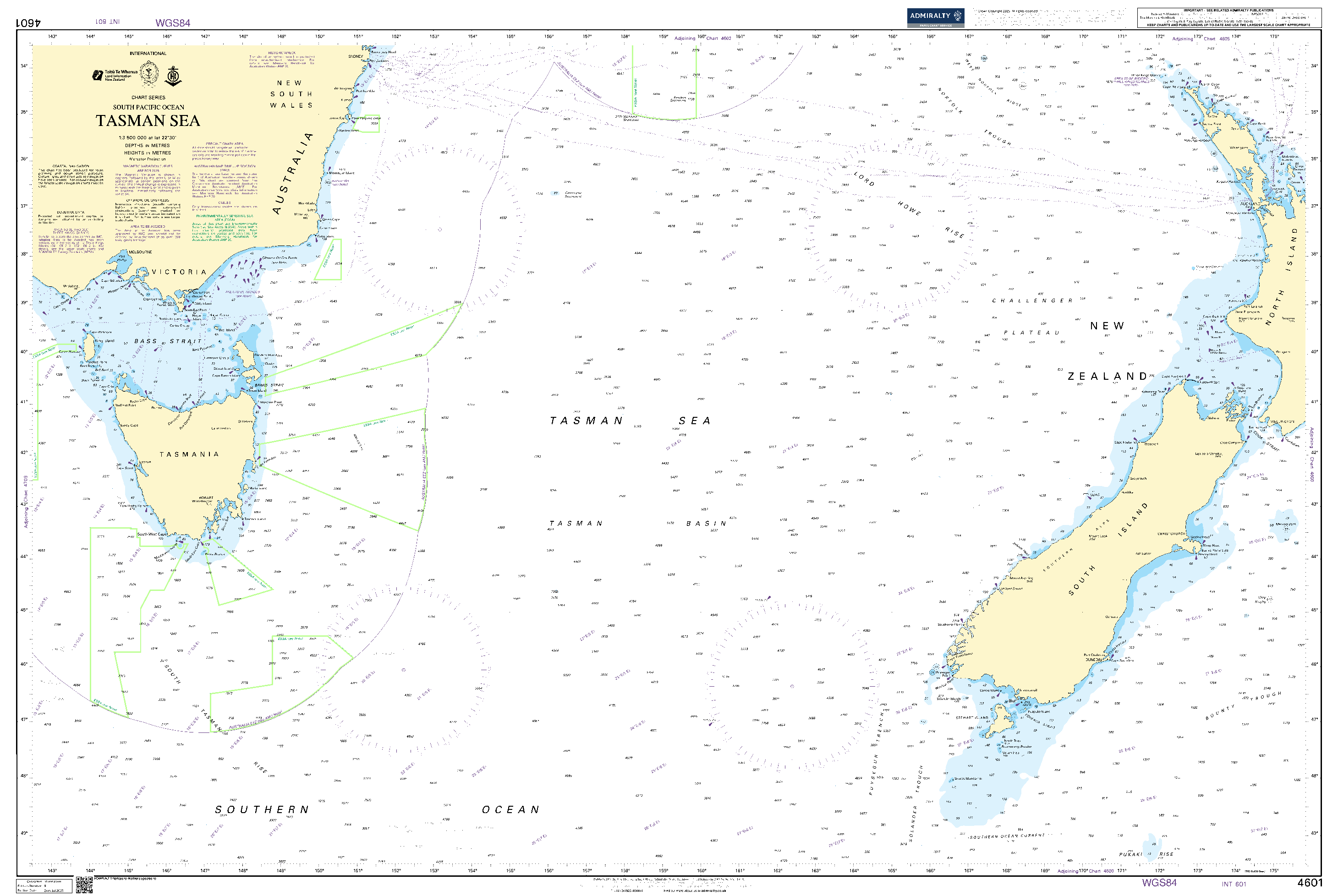 British Admiralty Nautical Chart 4601: Tasman Sea