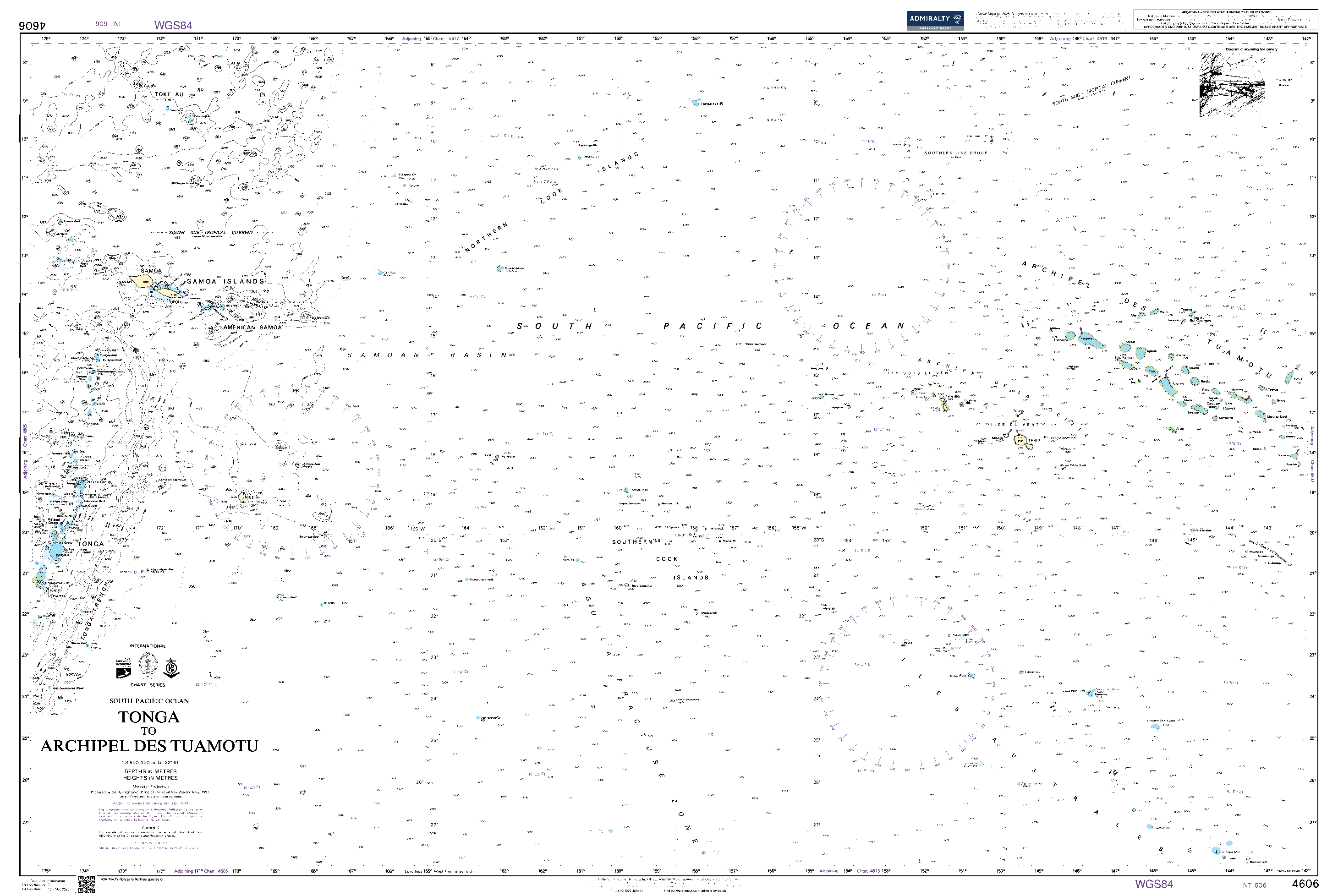 British Admiralty Nautical Chart 4606: Tonga to Archipel des Tuamotu