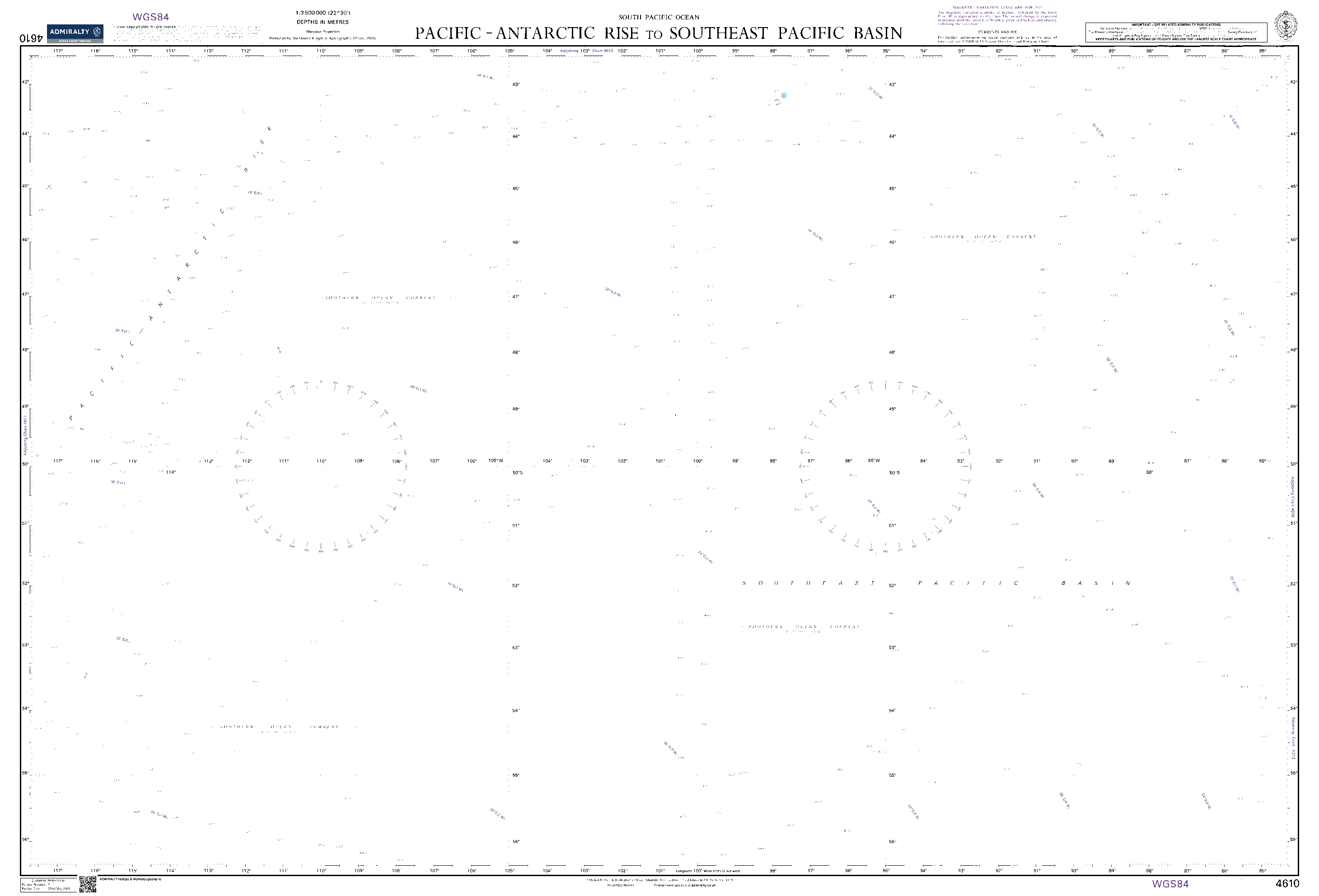 British Admiralty Nautical Chart 4610: Pacific-Antarctic Rise to Southeast Pacific Basin