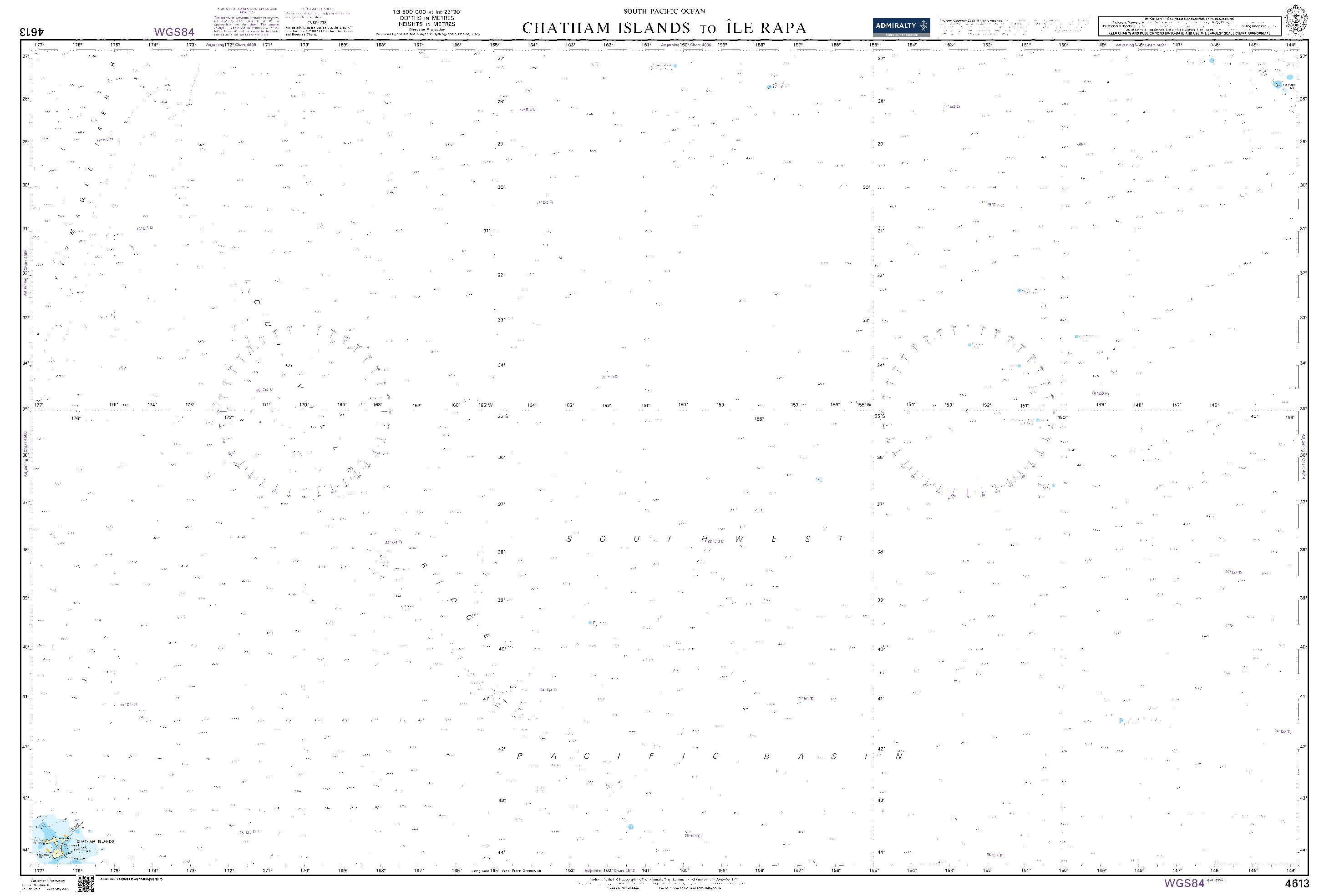 British Admiralty Nautical Chart 4613: Chatham Islands to Ile Rapa