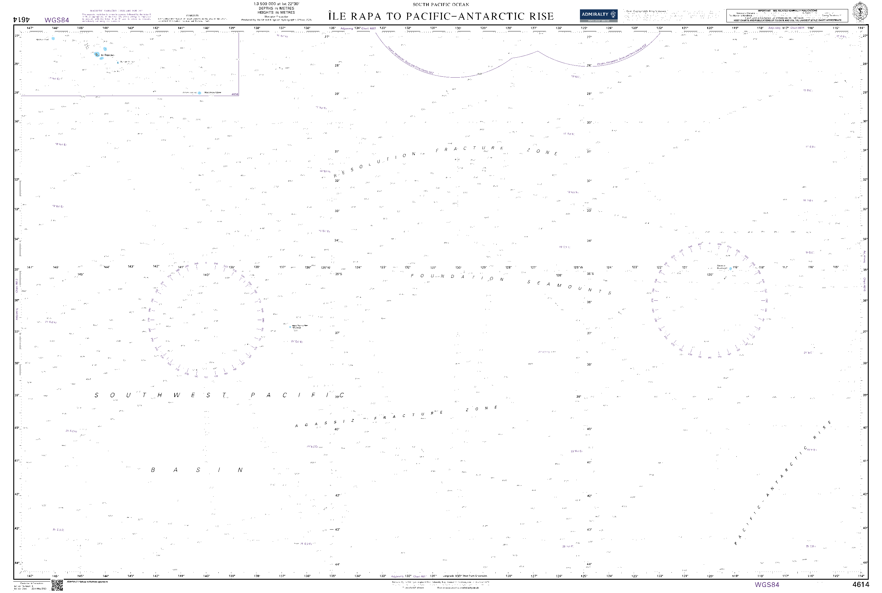 British Admiralty Nautical Chart 4614: Ile Rapa to Pacific-Antarctic Rise