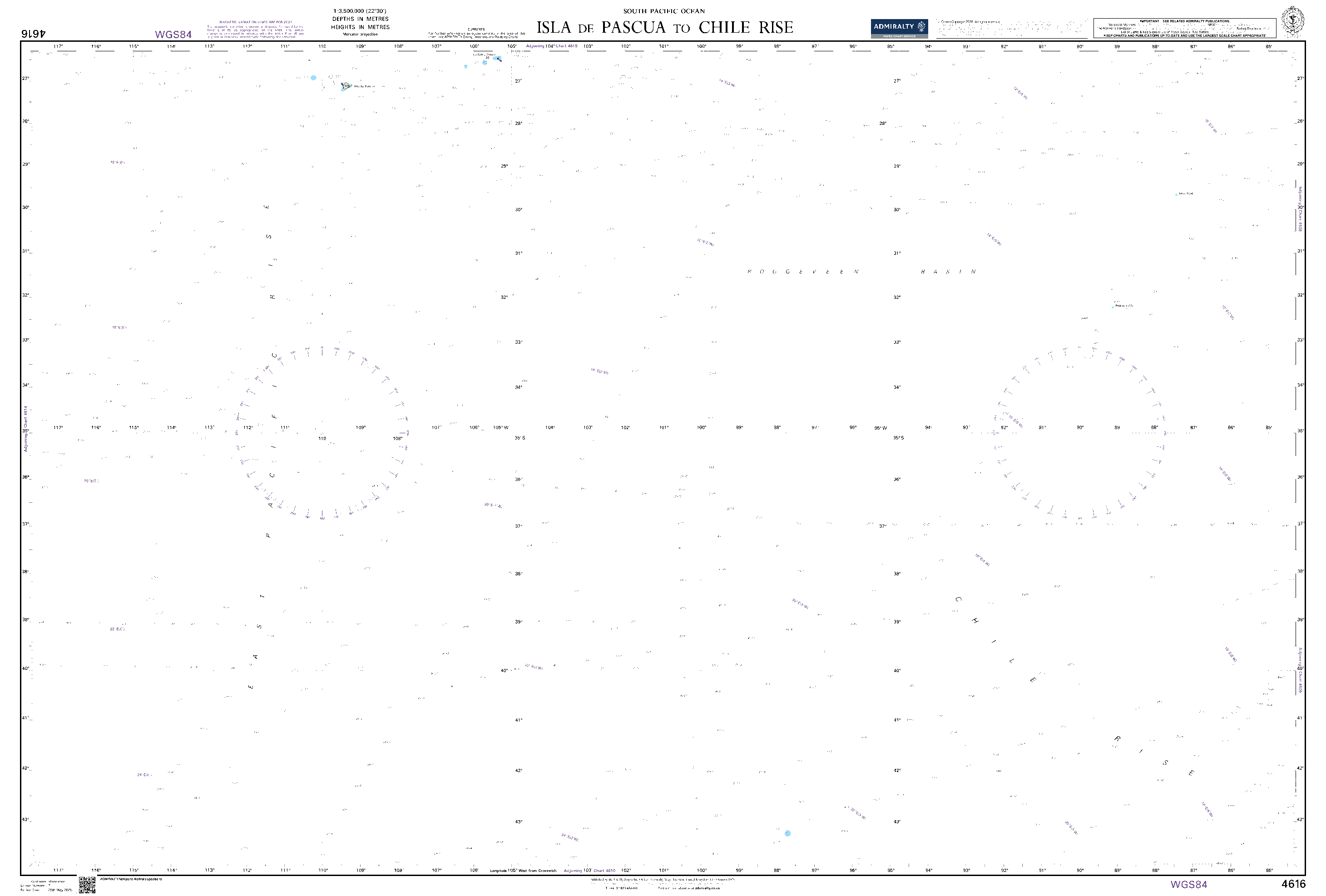British Admiralty Nautical Chart 4616: Isla de Pascua to Chile Rise