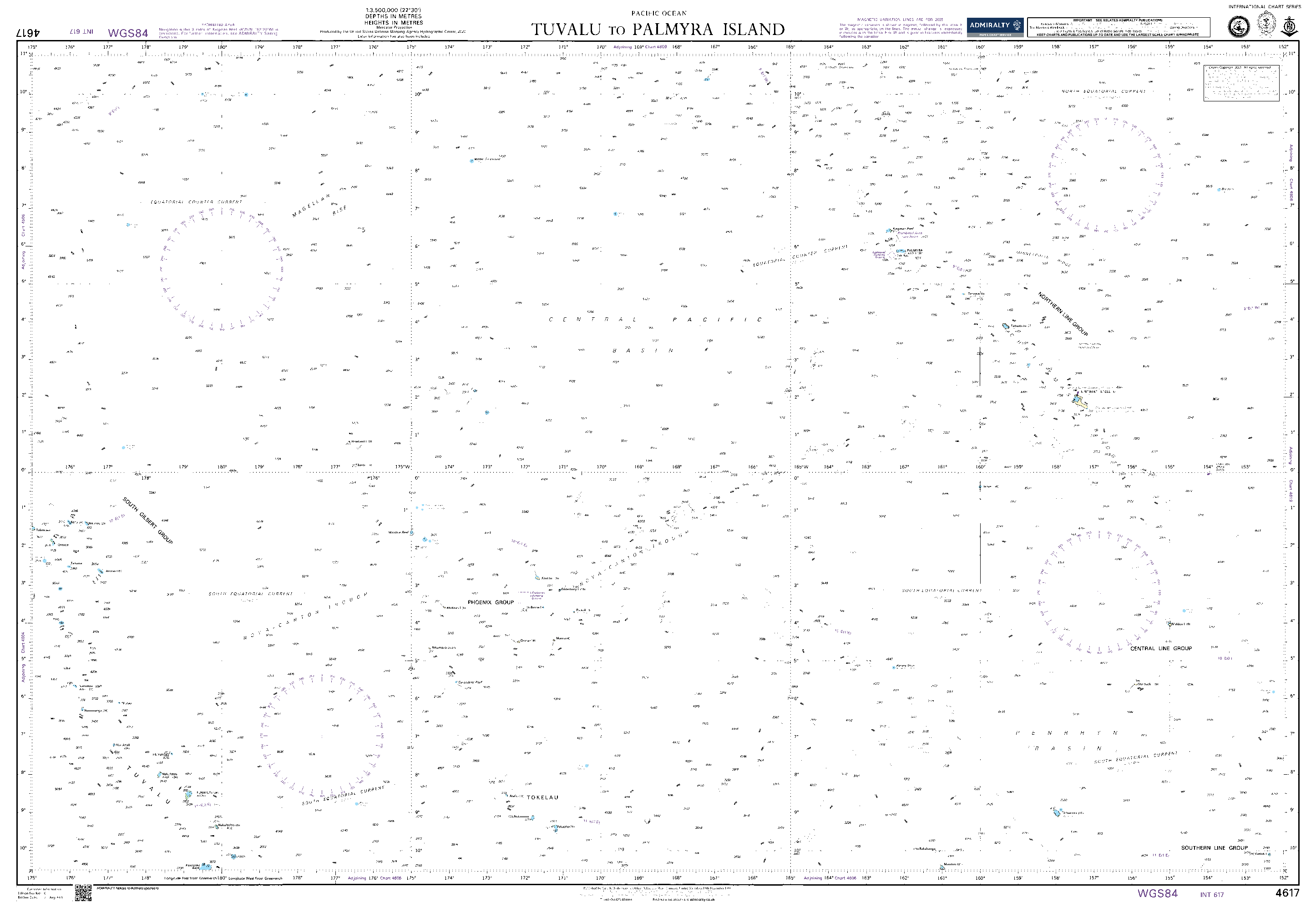 British Admiralty Nautical Chart 4617: Pacific Ocean, Tuvalu to Palmyra Island