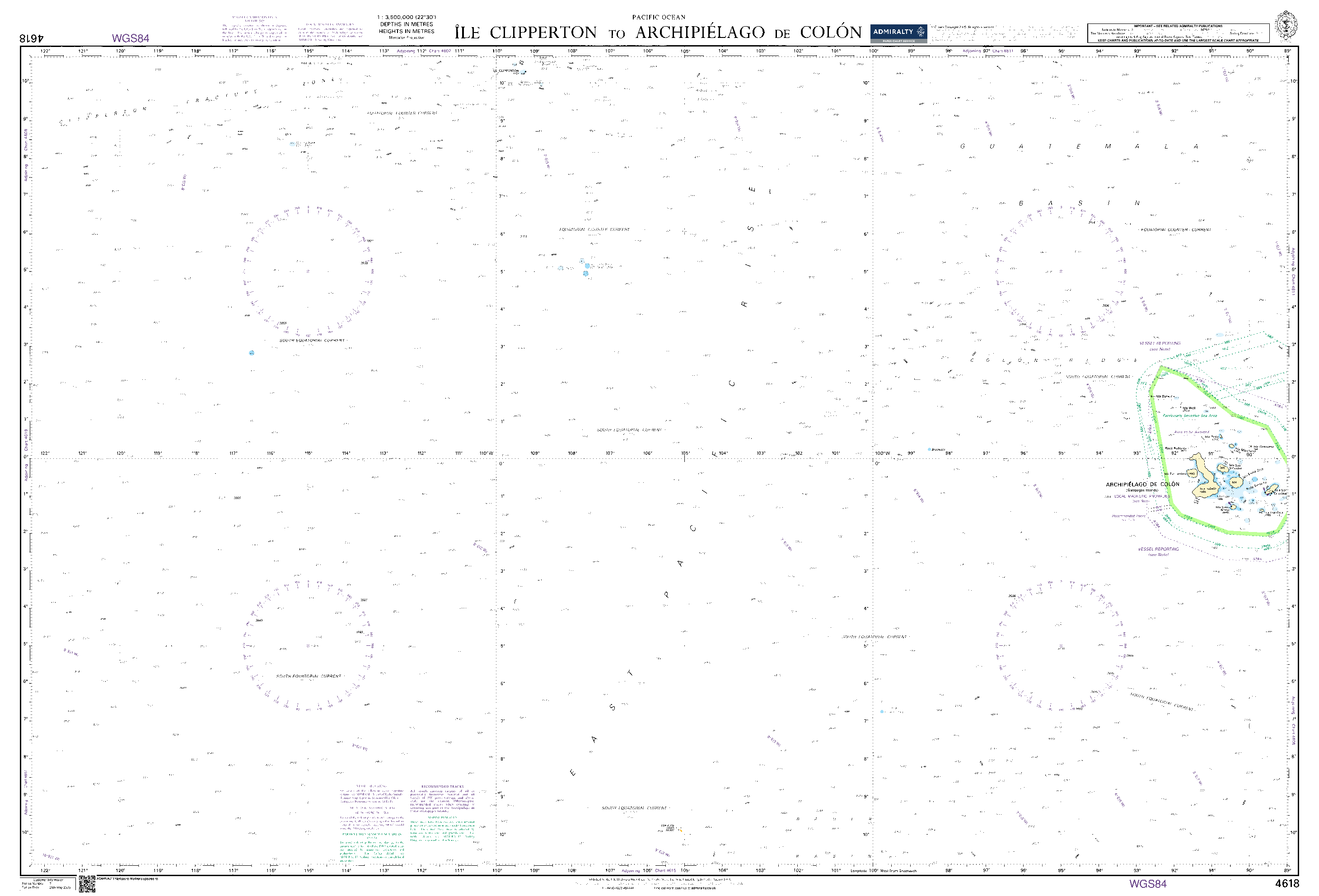 British Admiralty Nautical Chart 4618: Pacific Ocean, Île Clipperton to Archipiélago de Colón