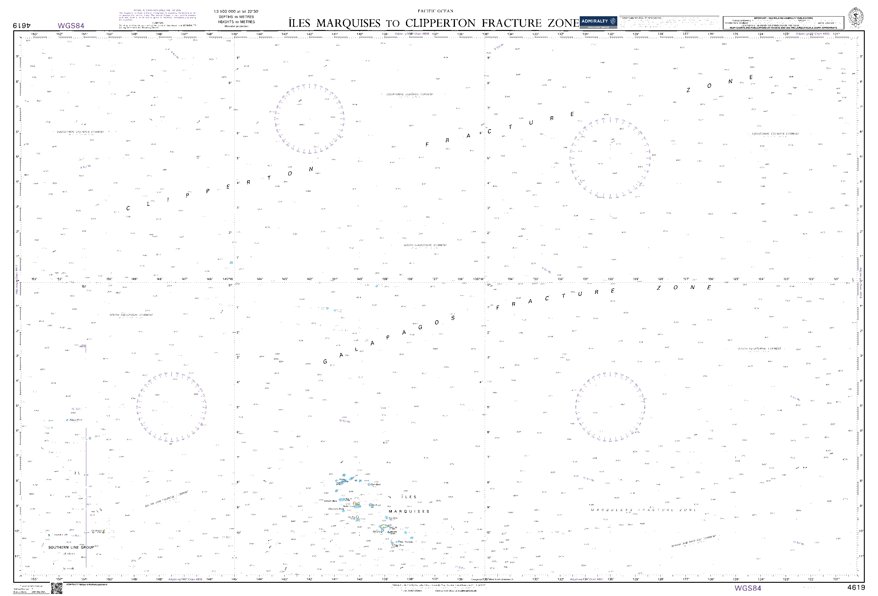 British Admiralty Nautical Chart 4619: Iles Marquises to Clipperton Fracture Zone