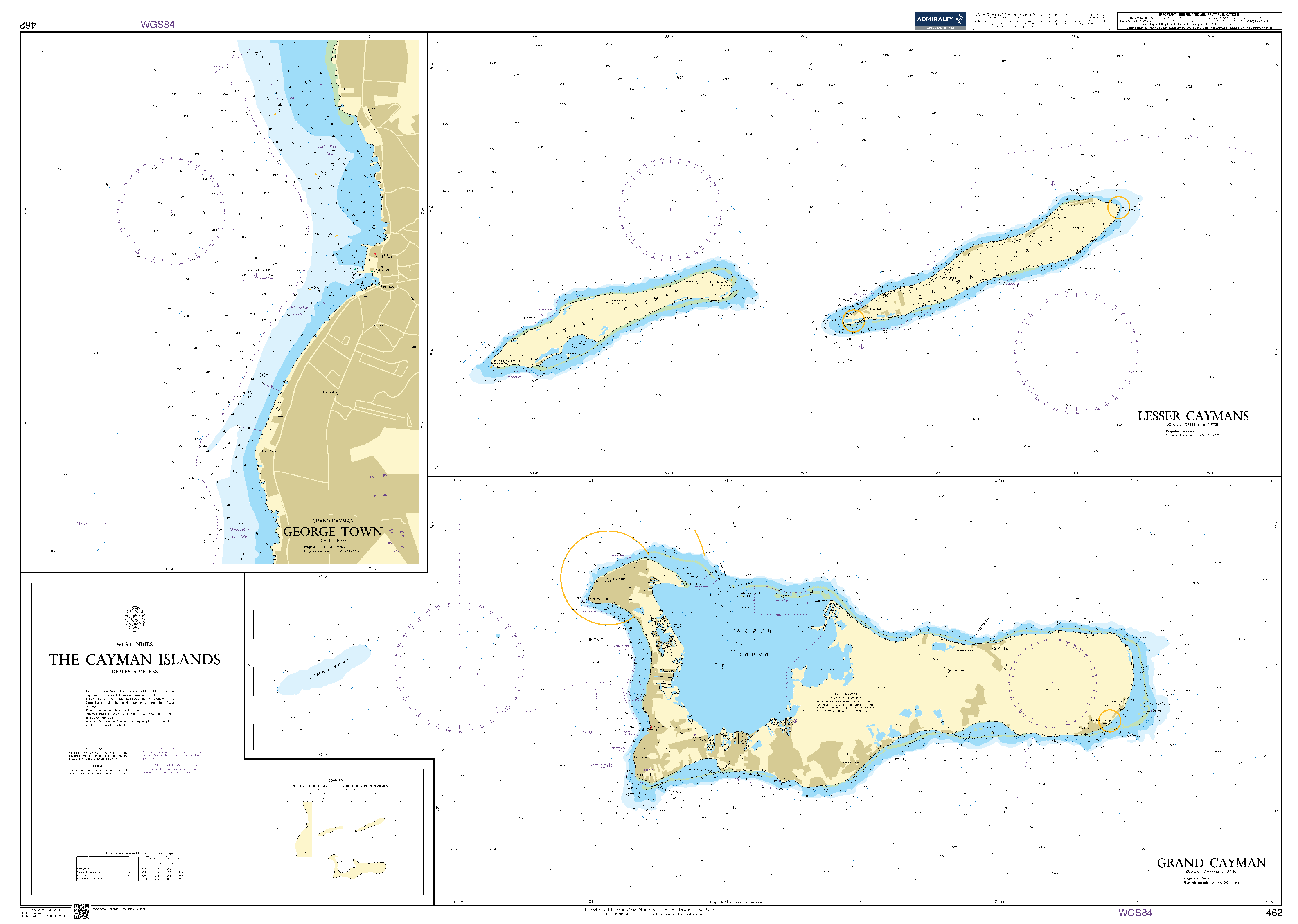 British Admiralty Nautical Chart 462: The Cayman Islands