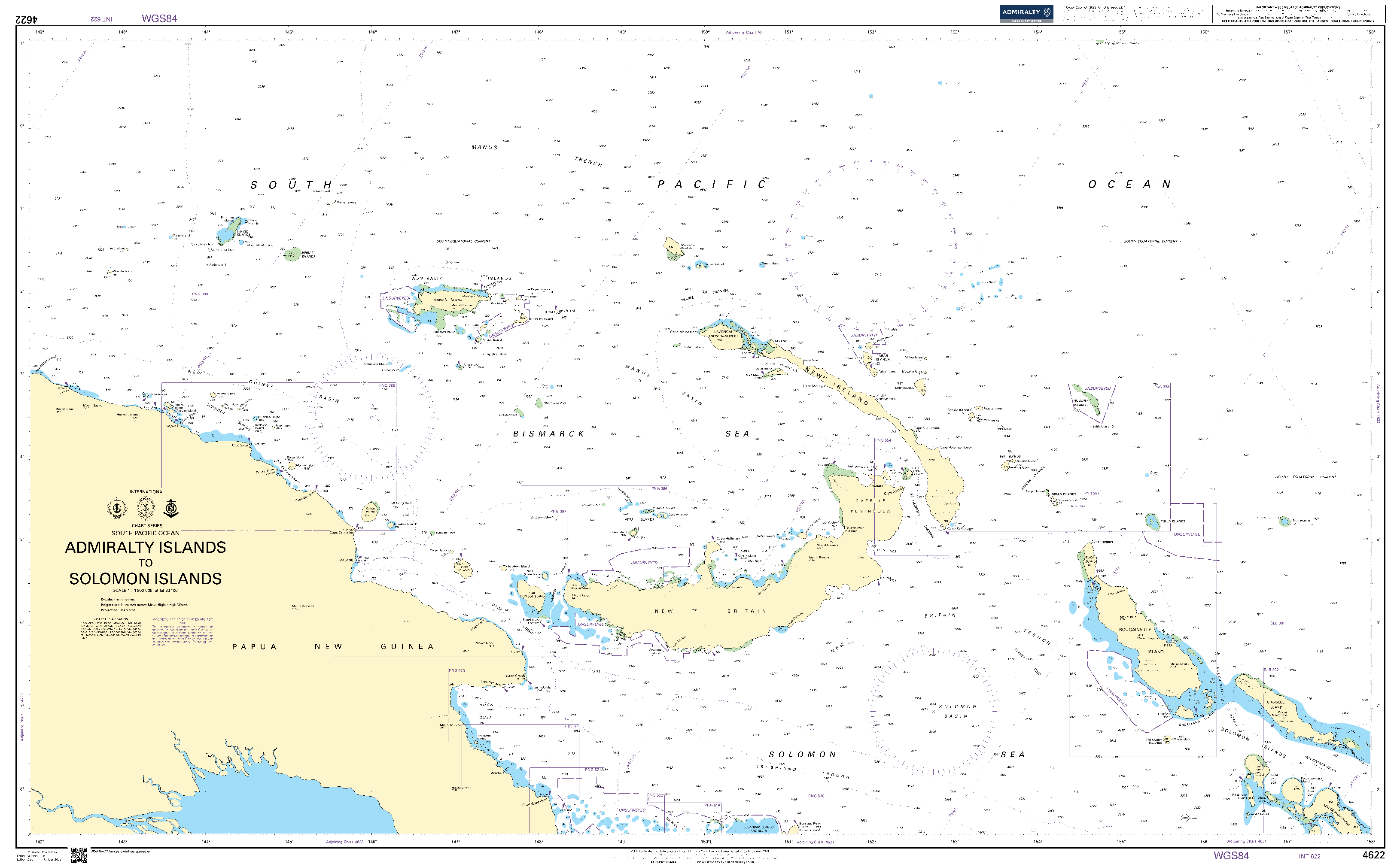 British Admiralty Nautical Chart 4622: Admiralty Islands to Solomon Islands