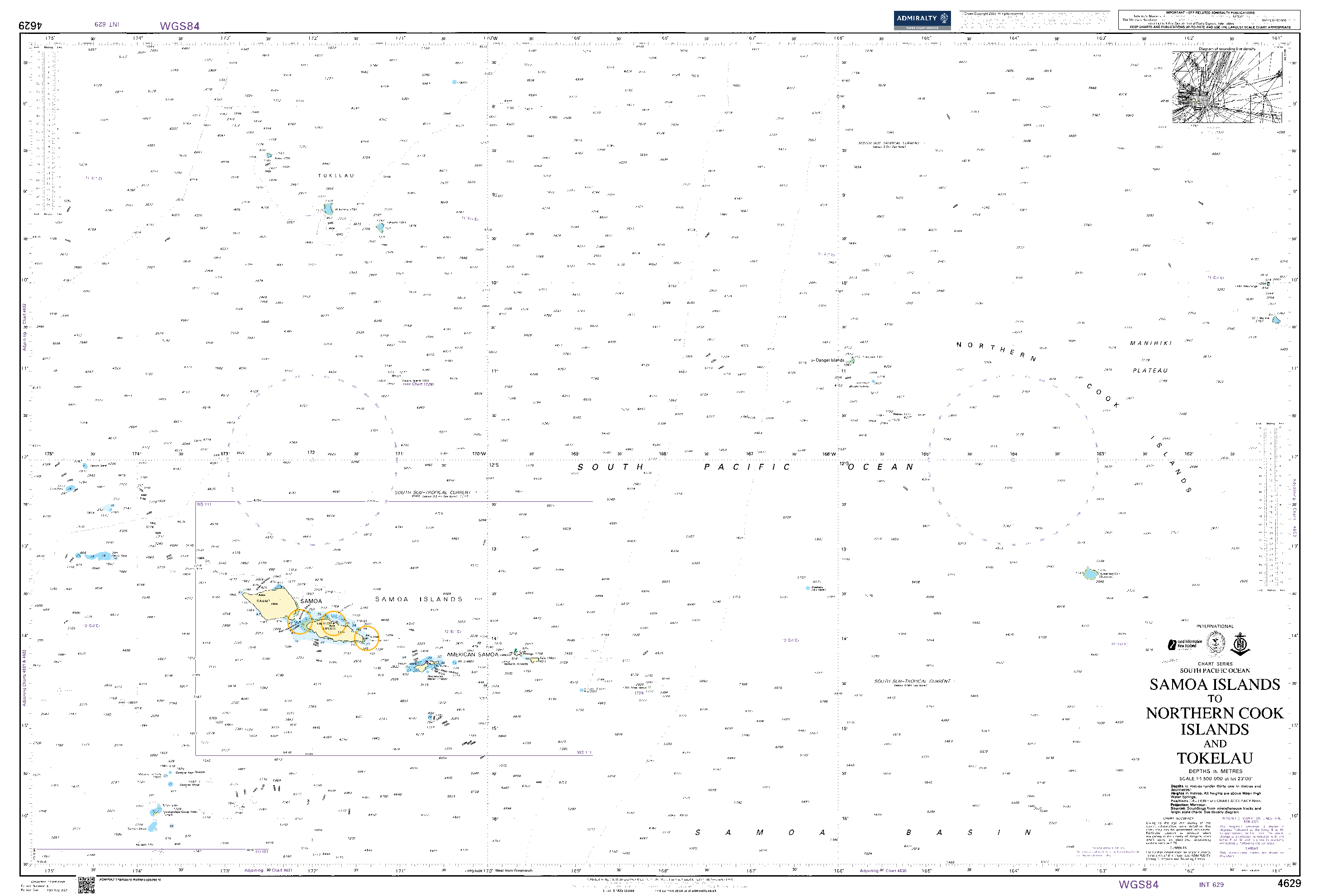 British Admiralty Nautical Chart 4629: Samoa Islands to Northern Cook Islands and Tokelau